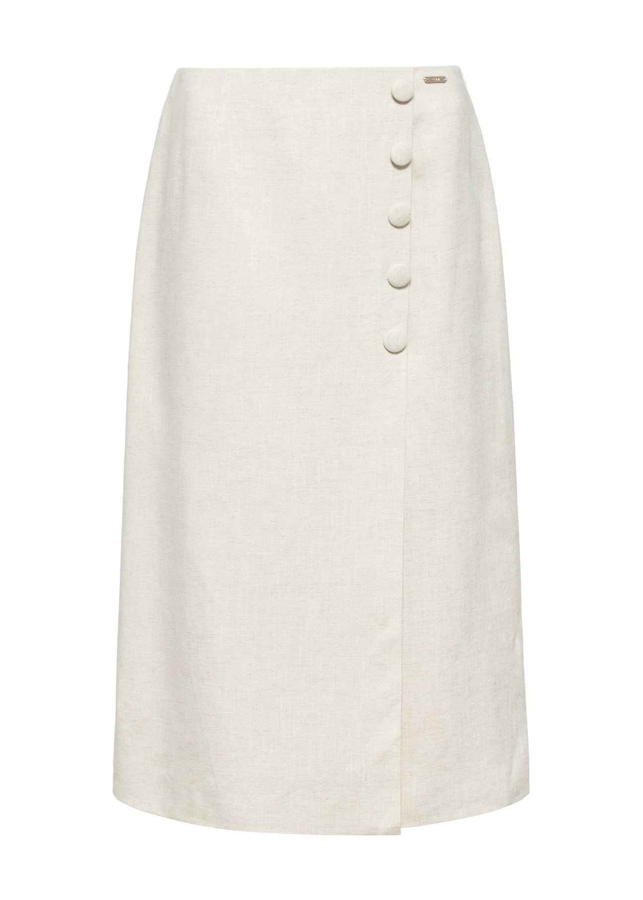 Beige linen midi skirt SPCDT-0108-81(W25)-04
