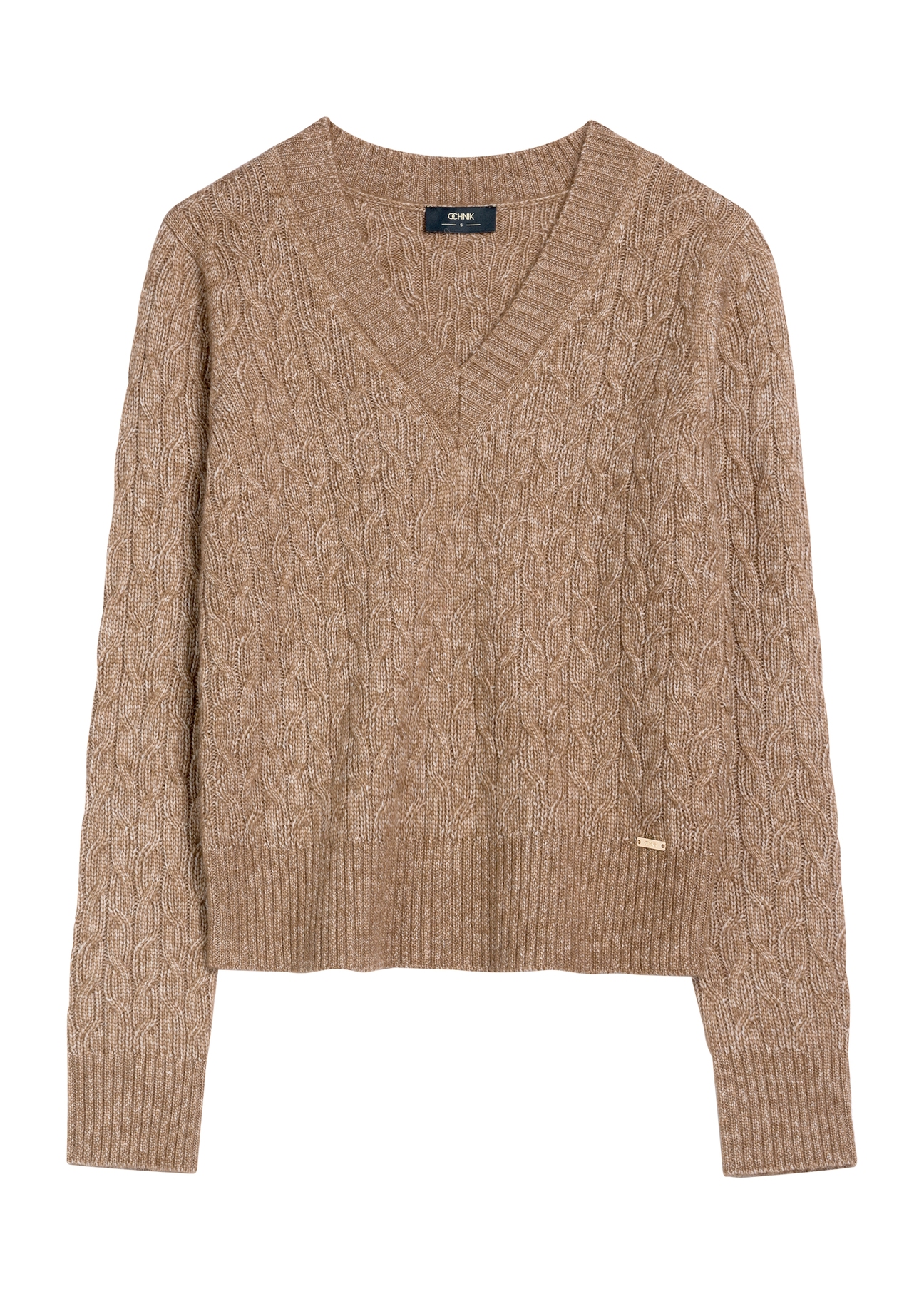 Women's brown sweater SWEDT-0237-84(Z25), product view from the front on a white background.