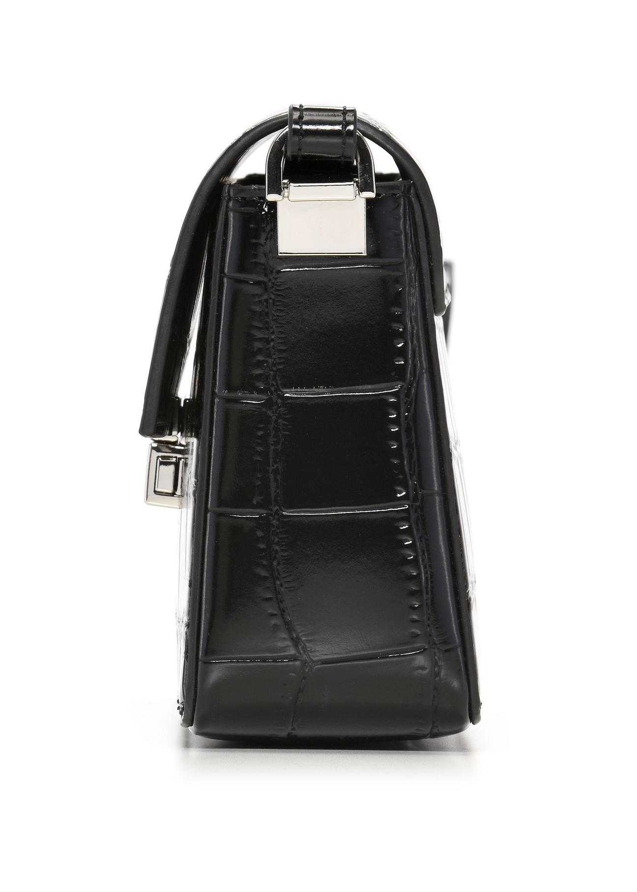 Elegant black croco women's handbag TOREC-1251-9G(Z26) - side view of the product, on a white background.