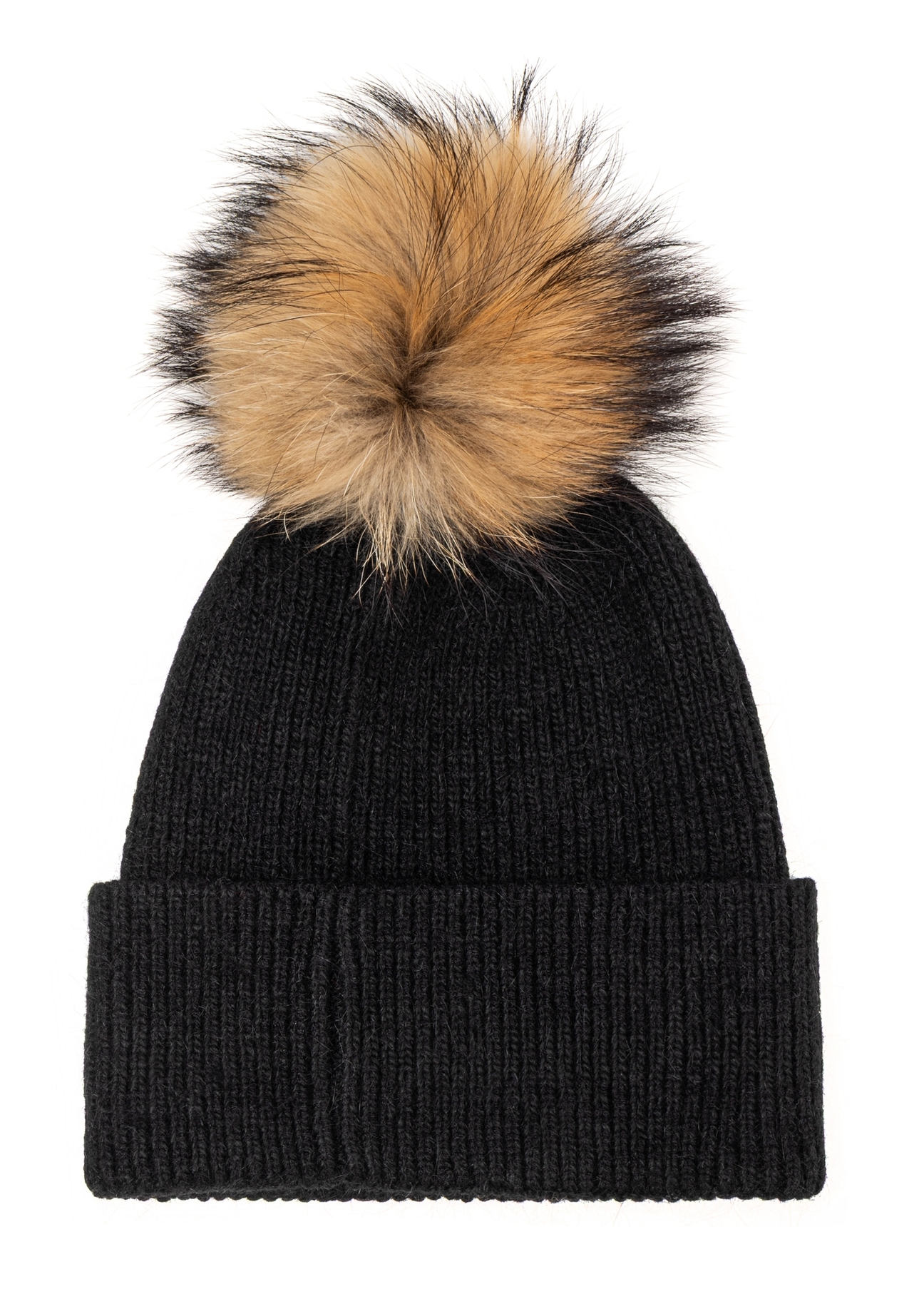 Black women's hat with fur pompom CZADT-0221-99(Z26)