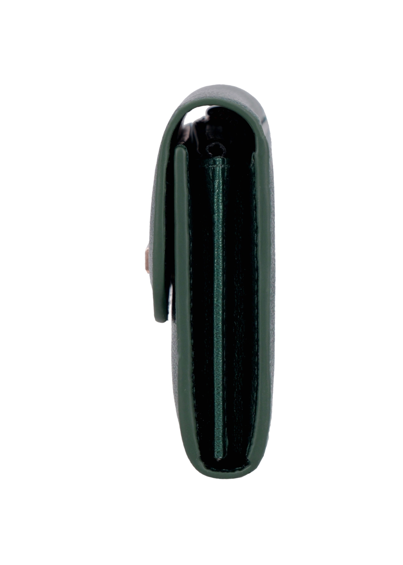 Medium dark green women's leather wallet PORES-1030-8C(Z26), side product view on white background.