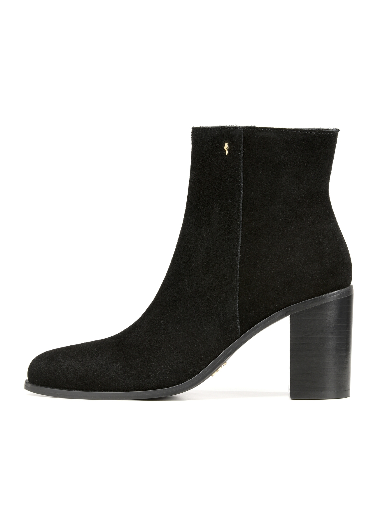 Black suede women's ankle boots BUTYD-1213-98(Z25), product view from the side on a white background.-02