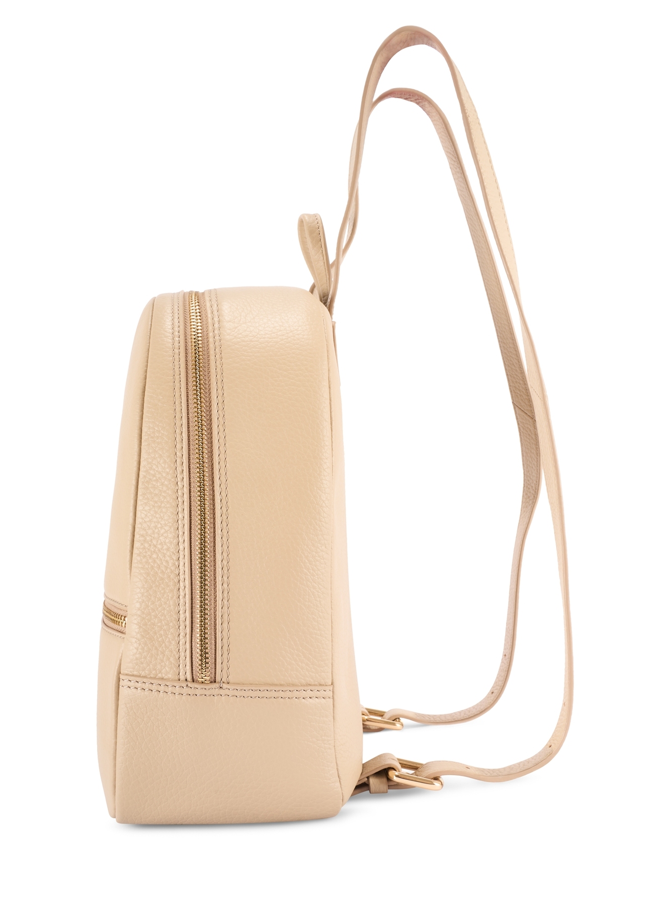 Beige leather women's backpack TORES-0898E-1B(W26) - side product view, on white background.