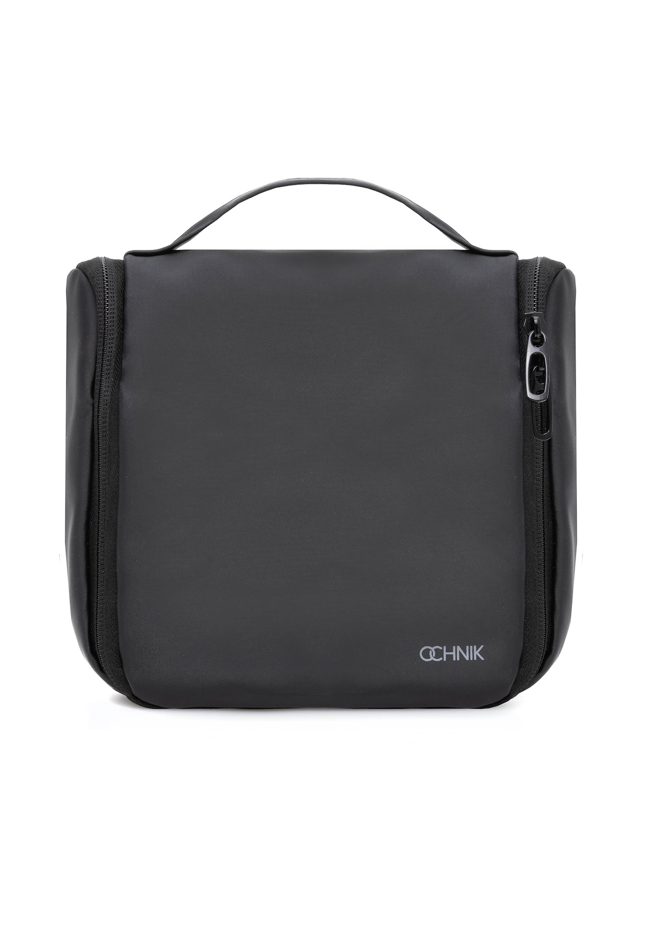Black travel cosmetic bag AW-018-0001-99(W25), front product view on white background.