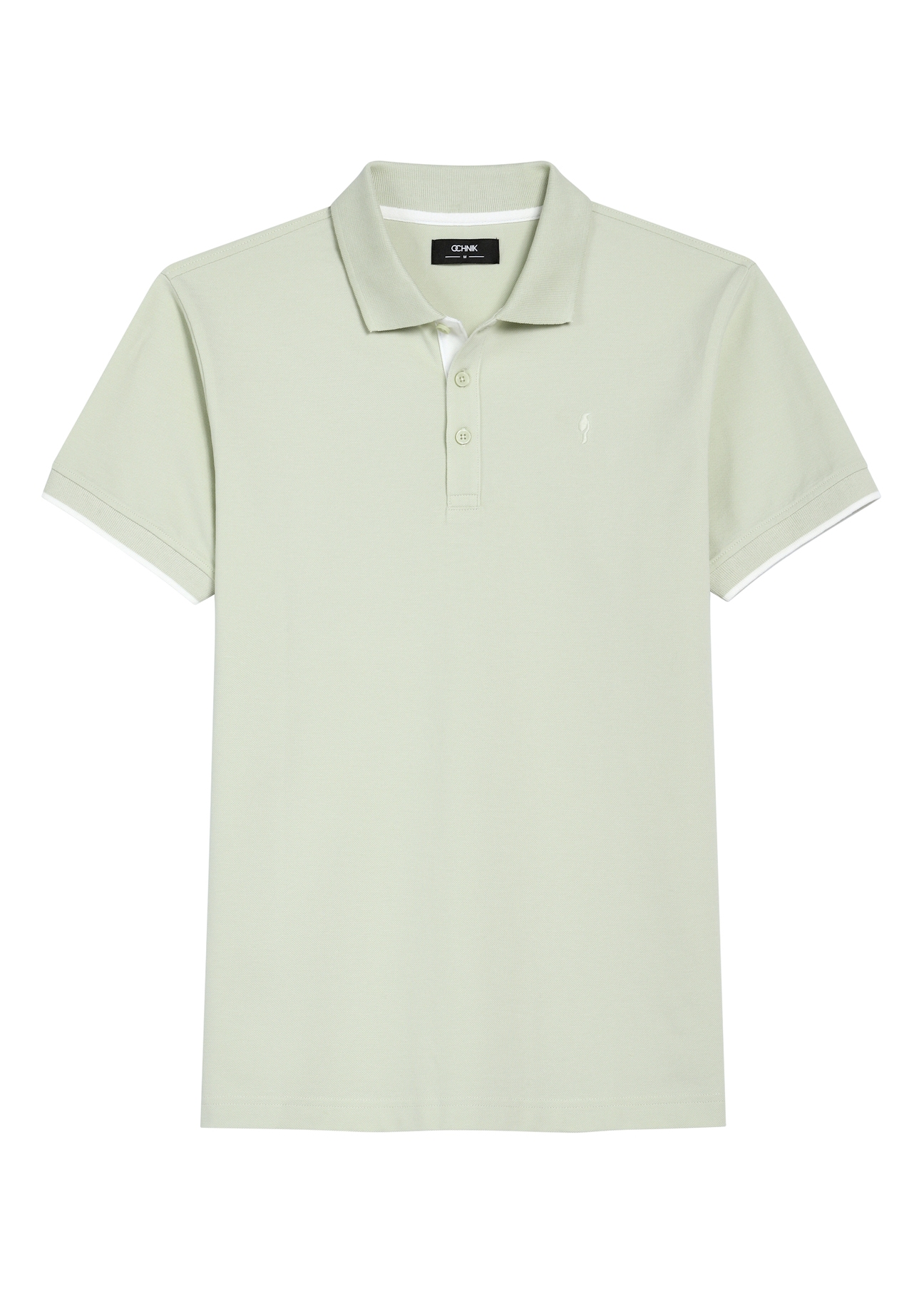 Sage cotton polo shirt POLMT-0045B-8F(W26), front product view on white background.