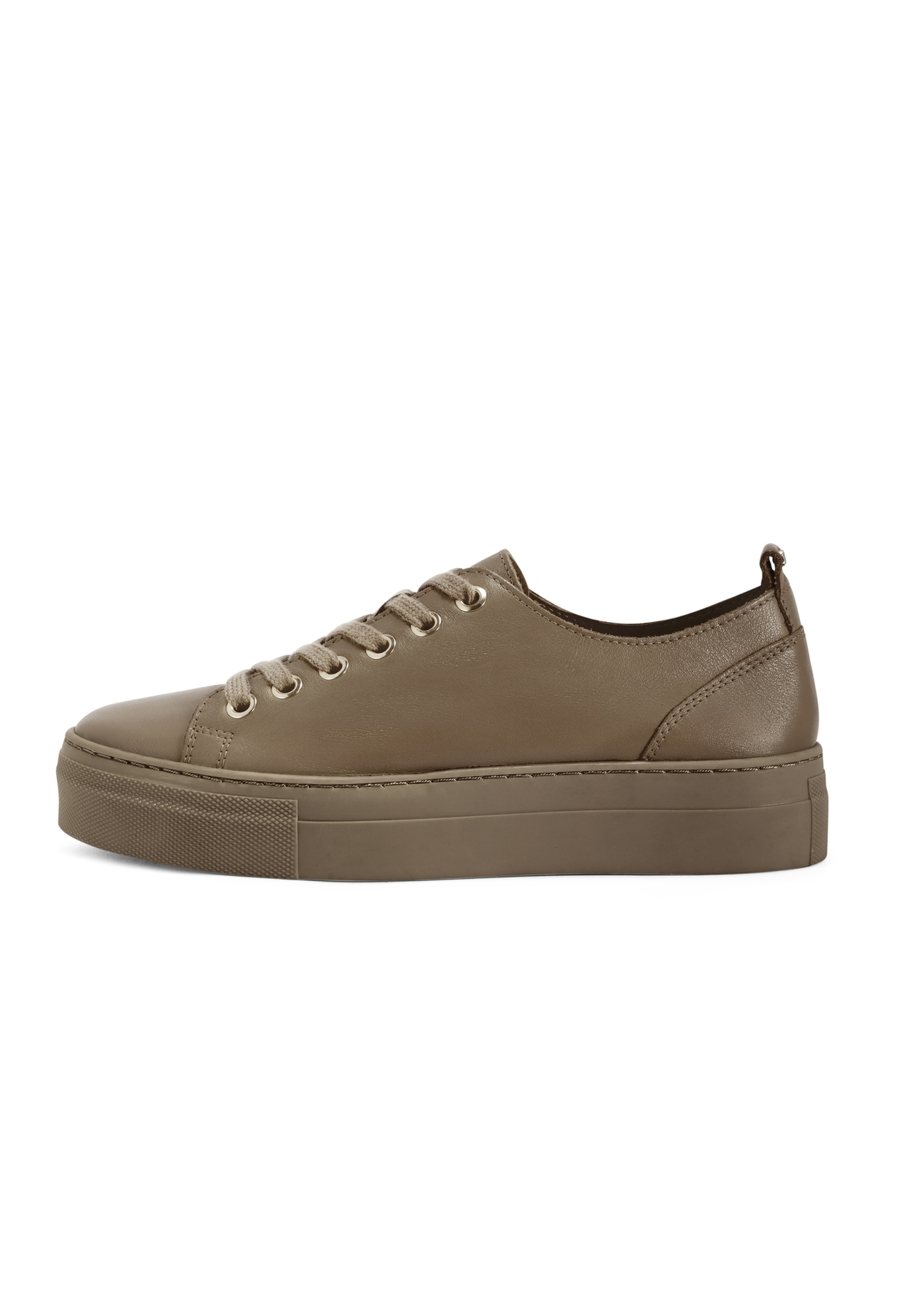 Women's leather sneakers in cool beige color BUTYD-1062-1K(W26) - product view from the side, on a white background.