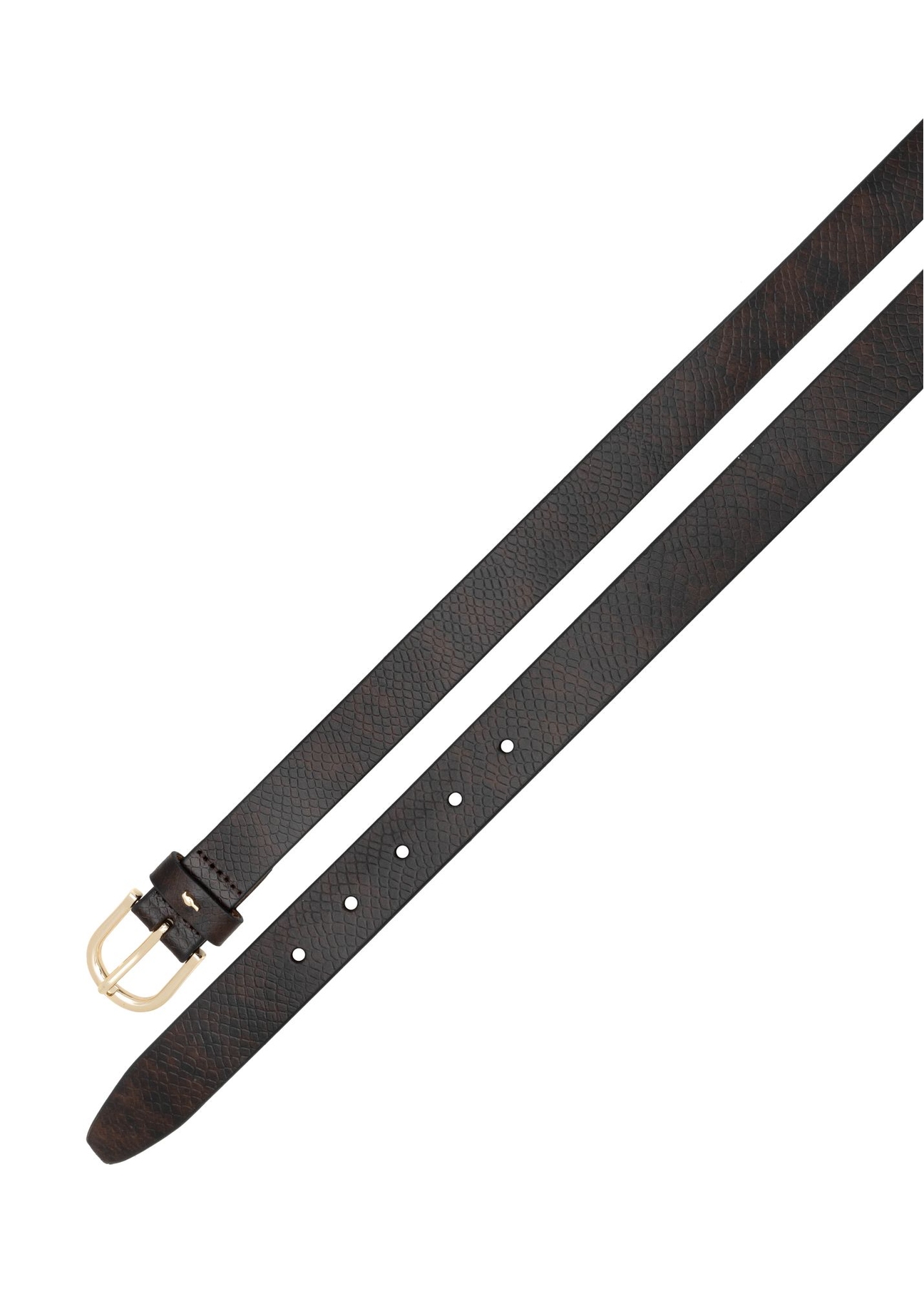 Brown leather women's belt PASDS-0333-1P(Z26) - product view from above, on white background.