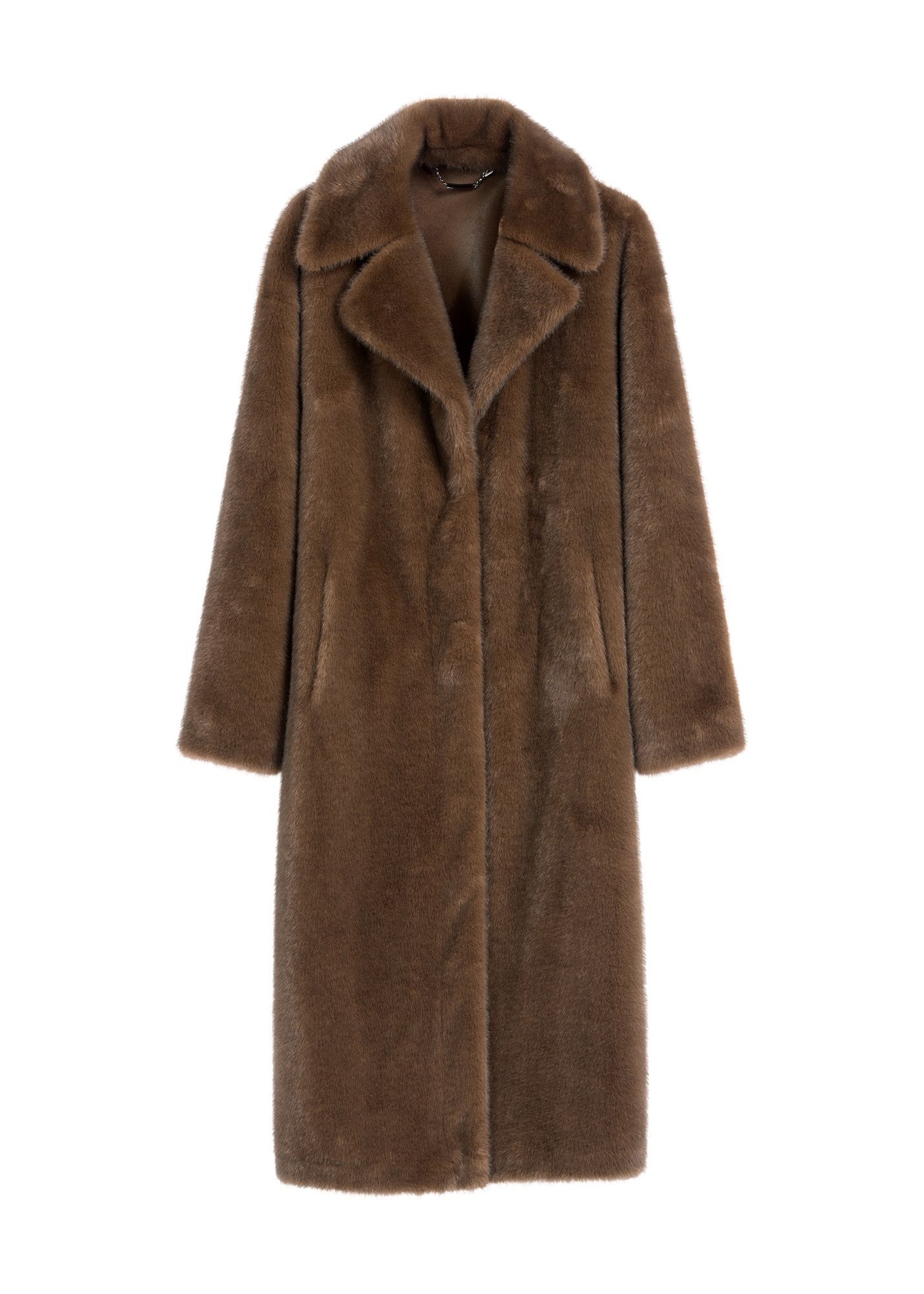 Long brown women's fur coat FUTDP-0072-1H(Z26) - front product view on white background.