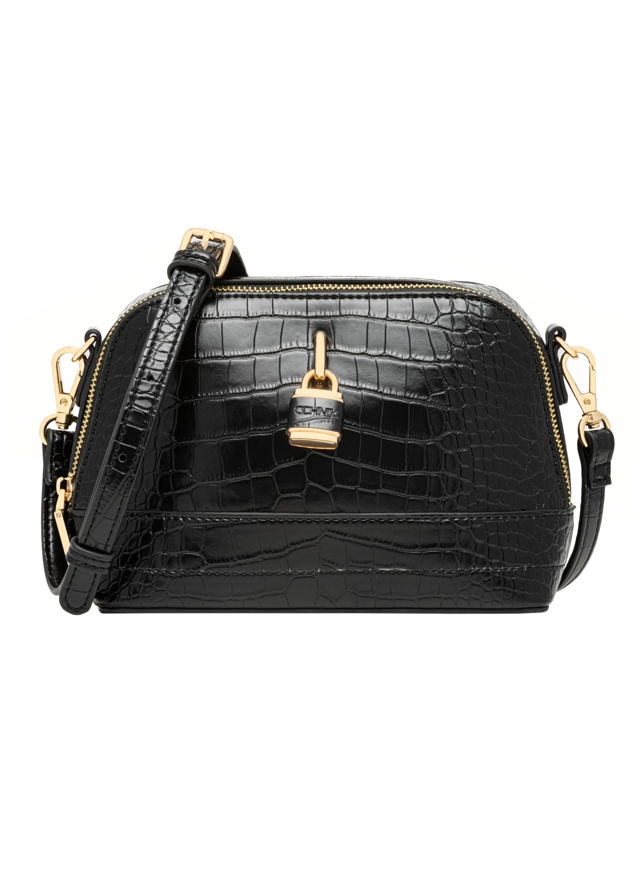 Black small croco bag TOREC-1331-9G(Z26) - front product view, on white background.