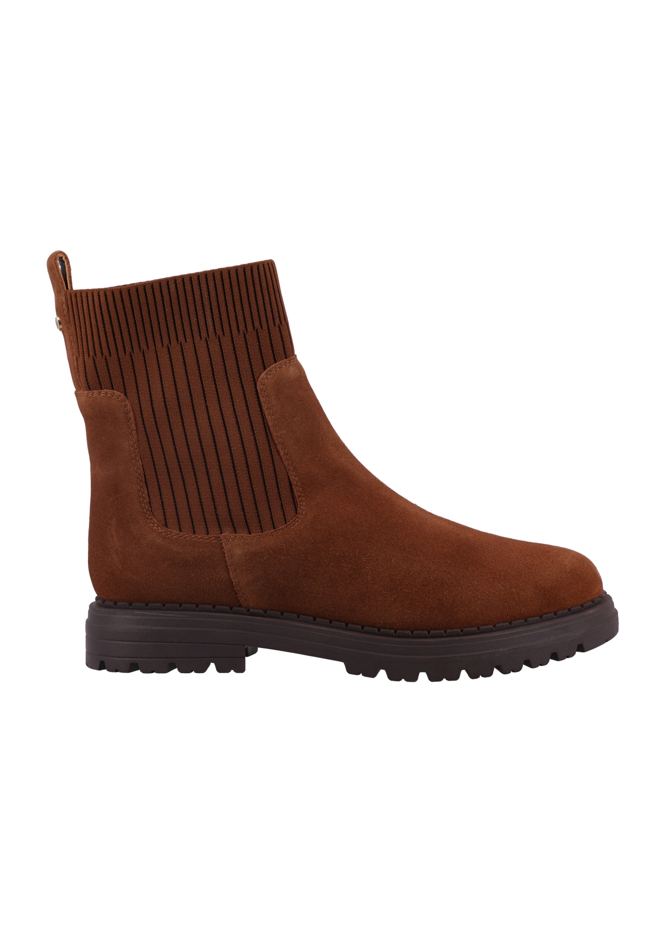 Light brown suede women's Chelsea boots BUTYD-1194-1G(Z26). Product view from the side, on a white background.
