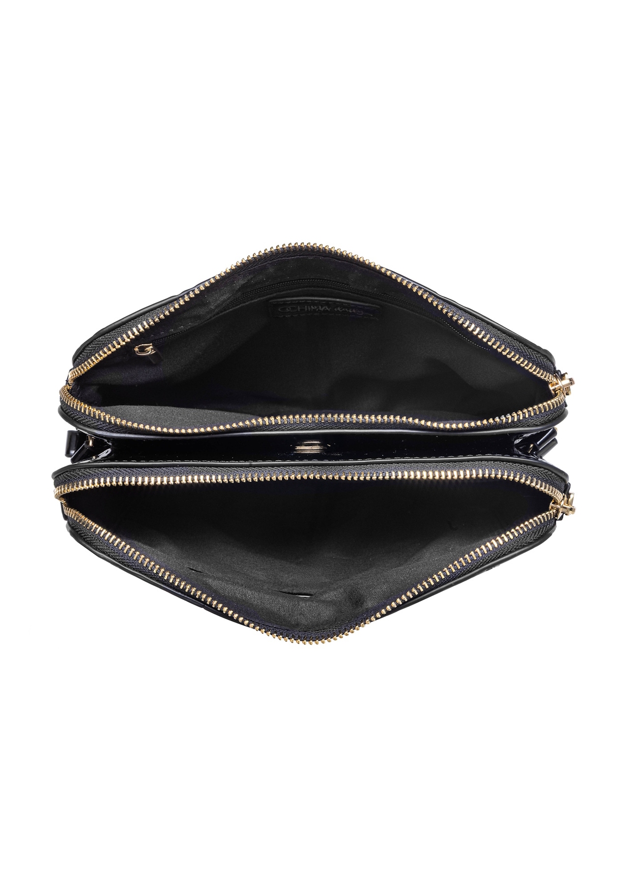 Black patent leather women's messenger bag TOREC-0205F-97(Z25), product view inside on white background.