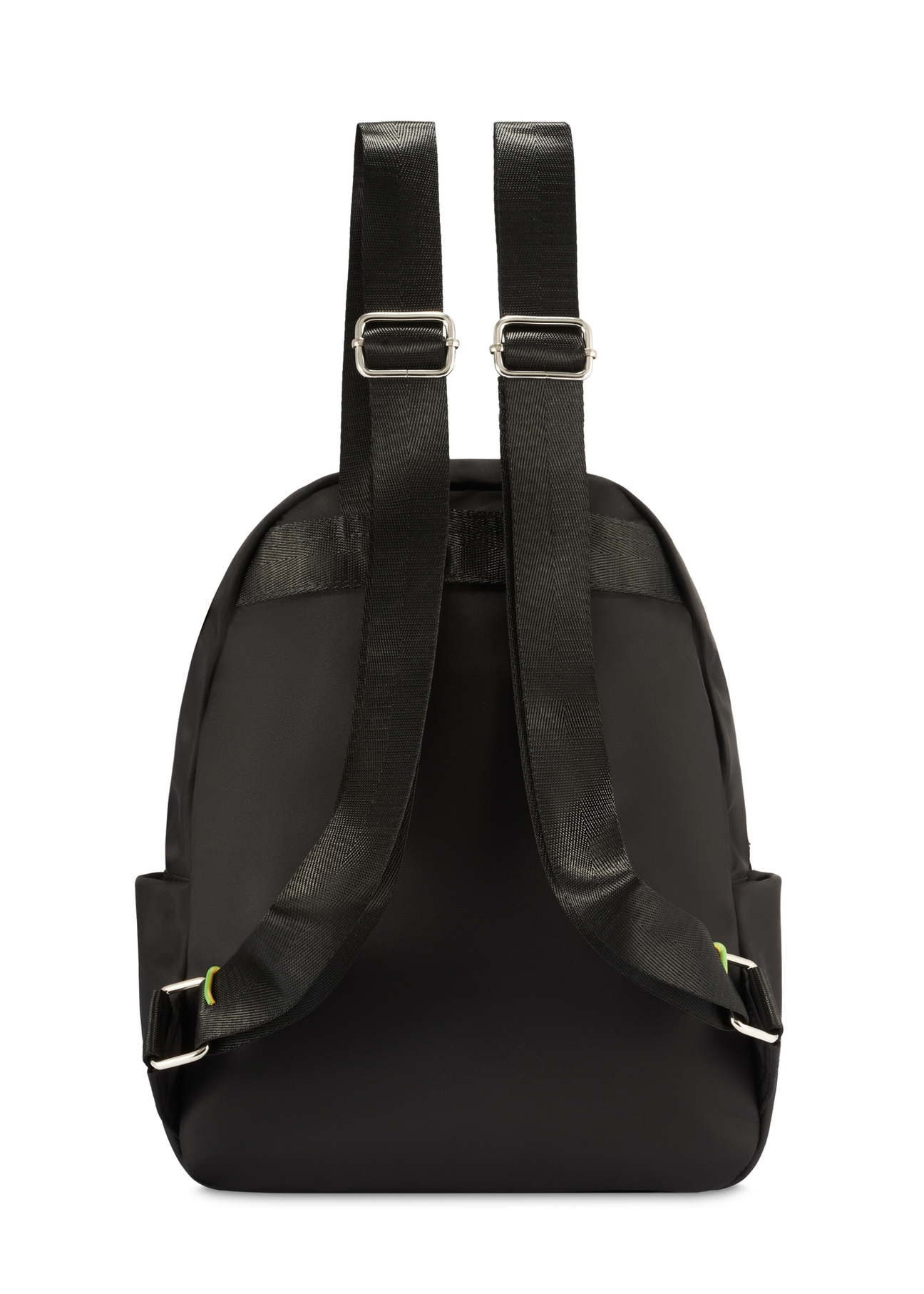 Black medium women's backpack with a waist bag TOREN-0327-99(Z25), product view from the back without the waist bag on a white background.