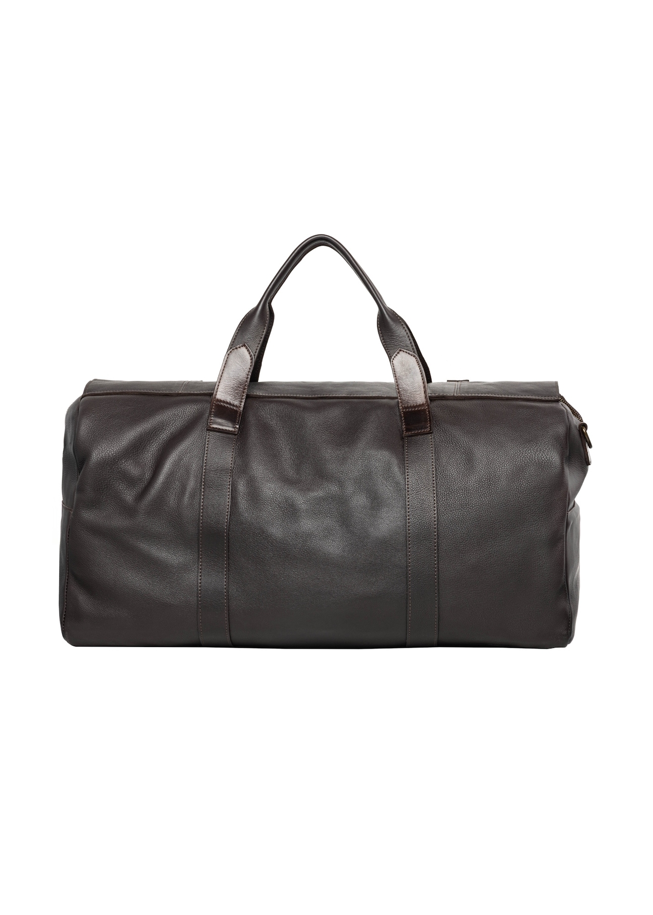 Brown leather travel bag TORMS-0520-1H(Z26), product view from the back on a white background.