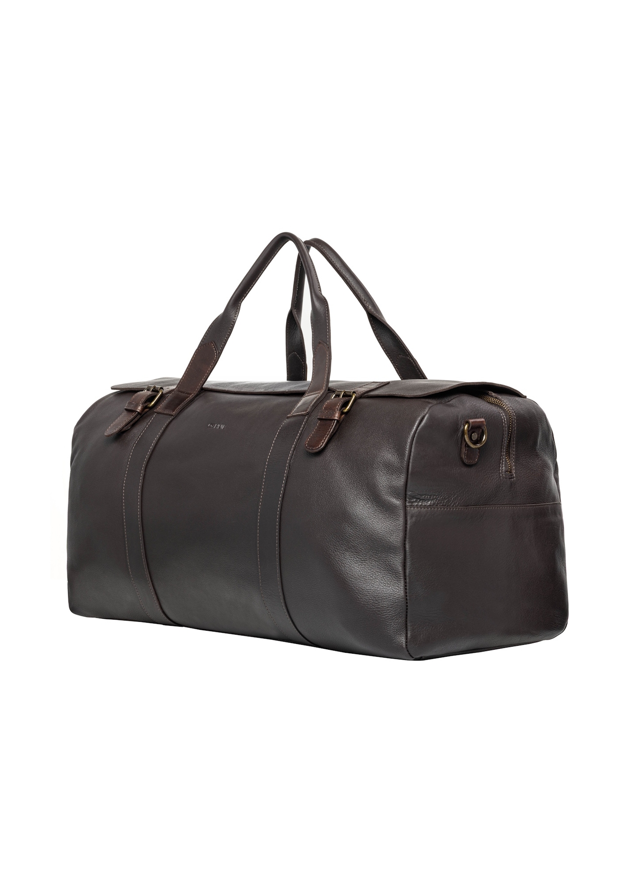 Brown leather travel bag TORMS-0520-1H(Z26), diagonal product view on white background.