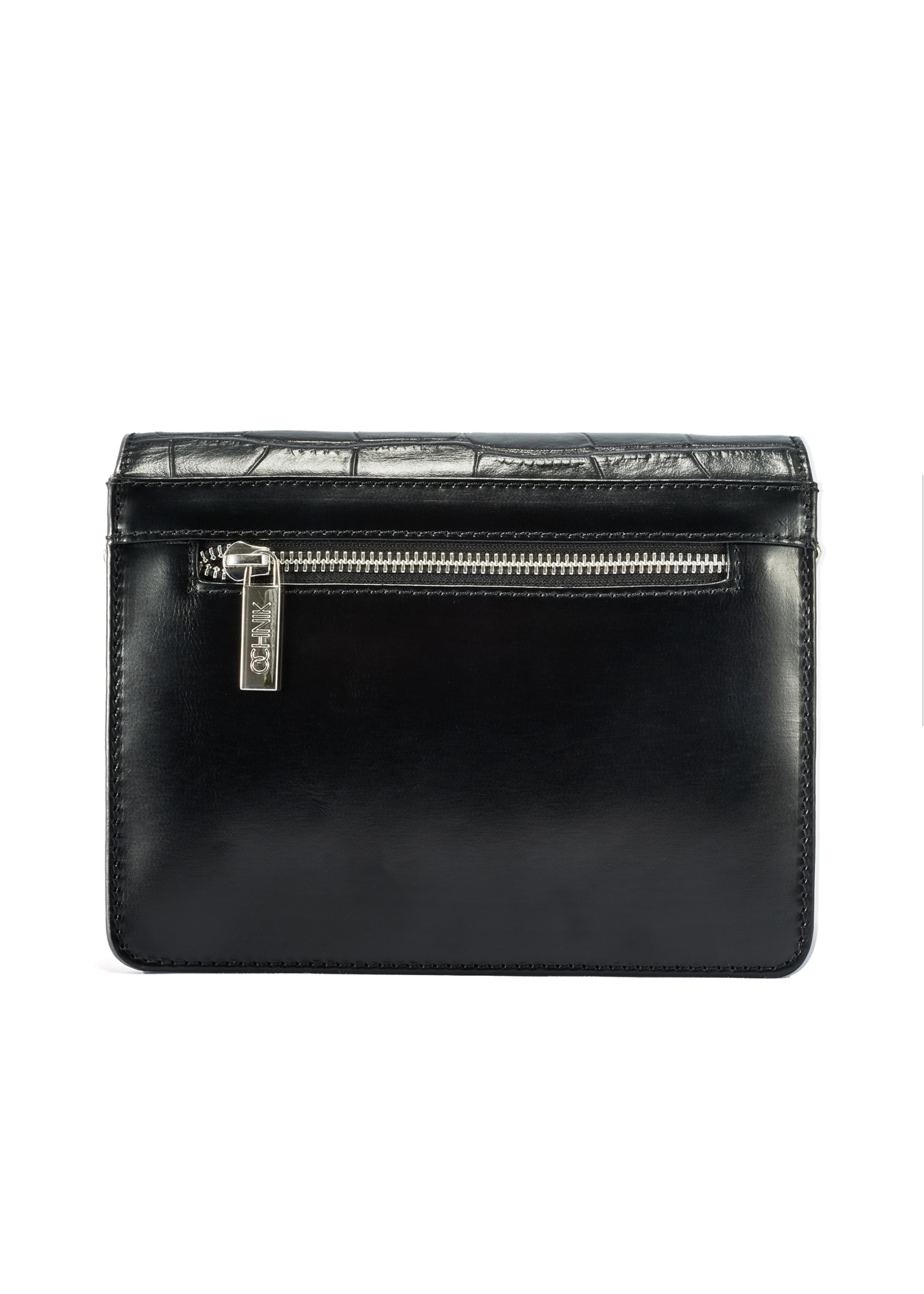 Black croco leather handbag TORES-1176-99(Z25), product view from the back on a white background.
