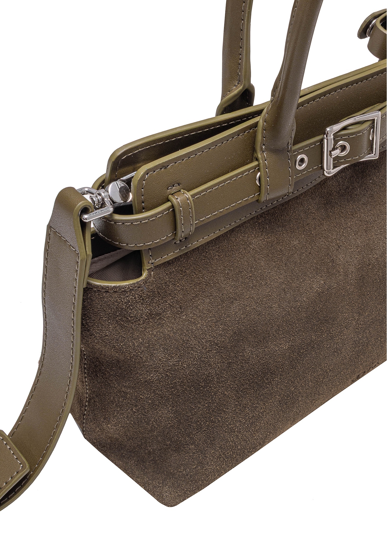 Women's suede handbag in khaki color TORES-1192-55(Z25), close-up of the product detail on a white background.