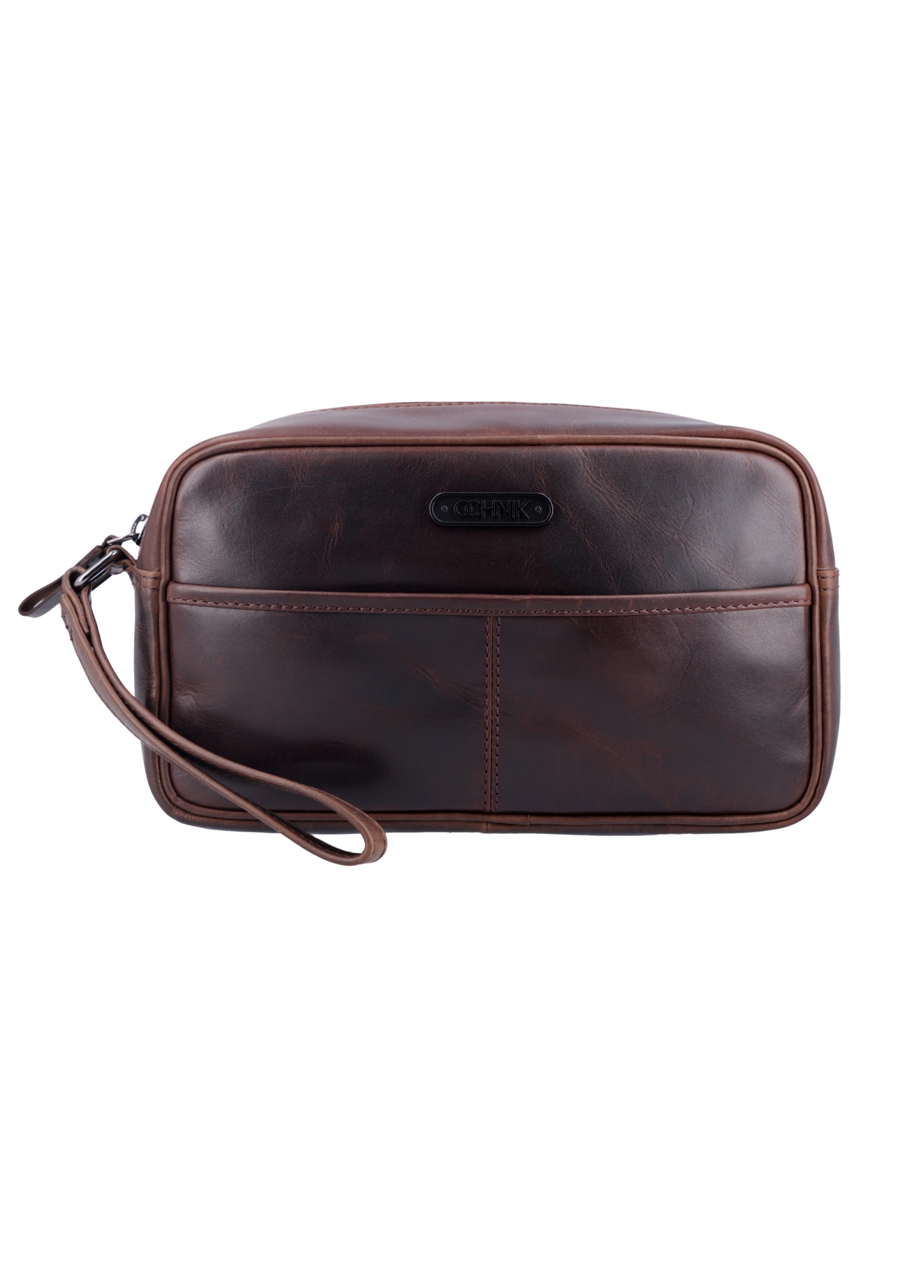 Dark brown leather men's cosmetic bag TORMS-0544-1I(Z26), front product view on white background.