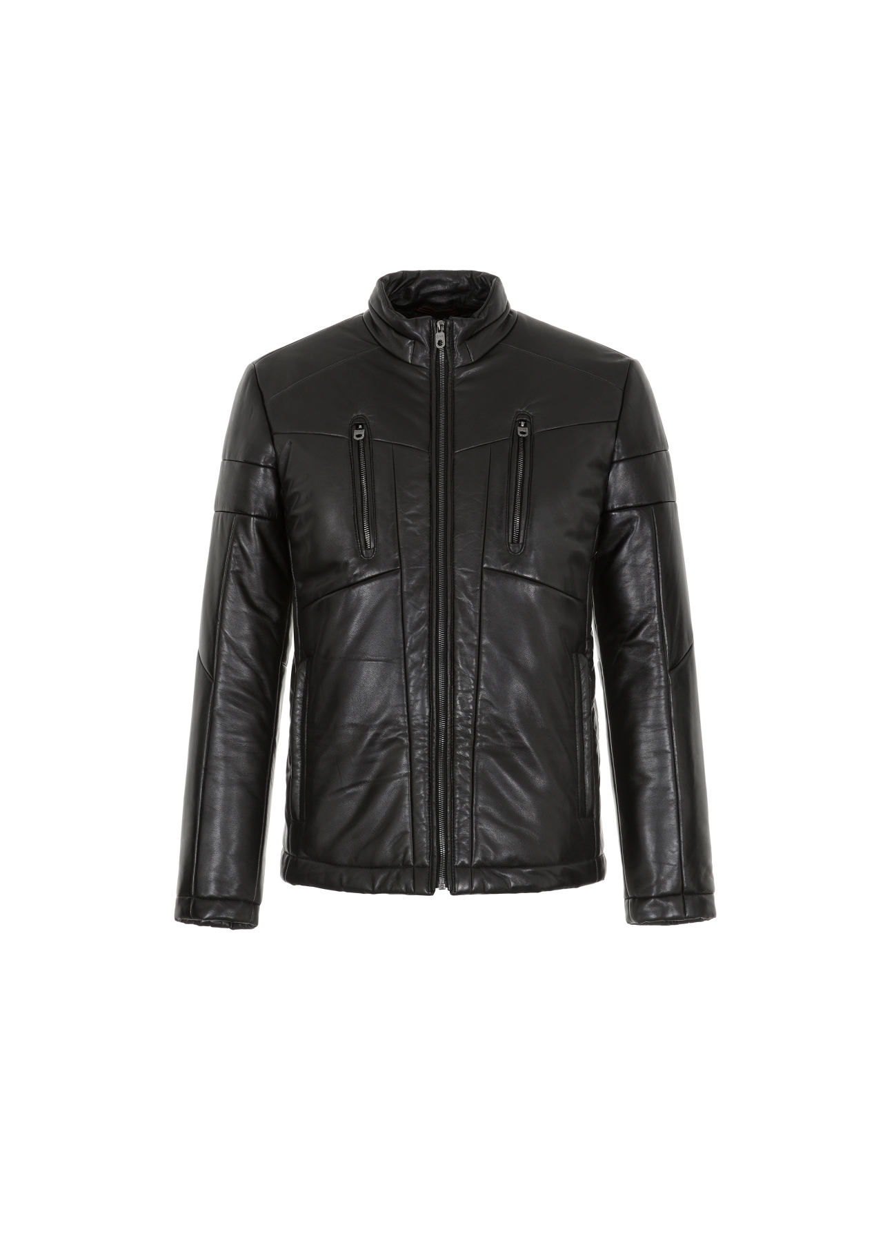 Men's short leather jacket with insulation KURMS-0248-5506(Z21)-04