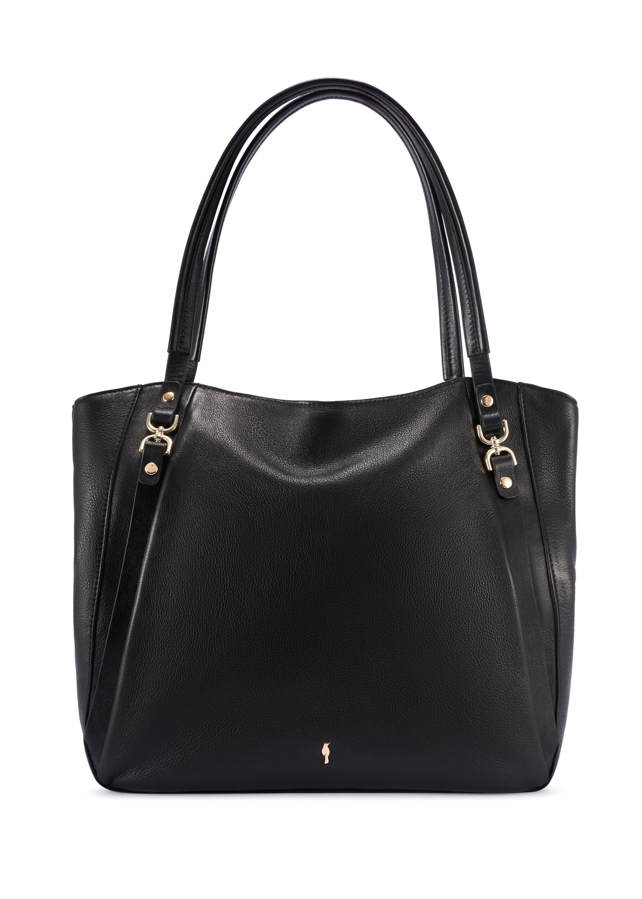 Black leather shopper bag TORES-1223-99(W26), front product view on white background.