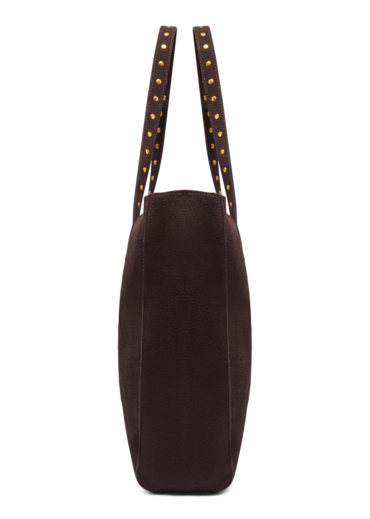 Brown suede women's handbag with studs TORES-1382-1I(Z26), side view of the product on a white background.