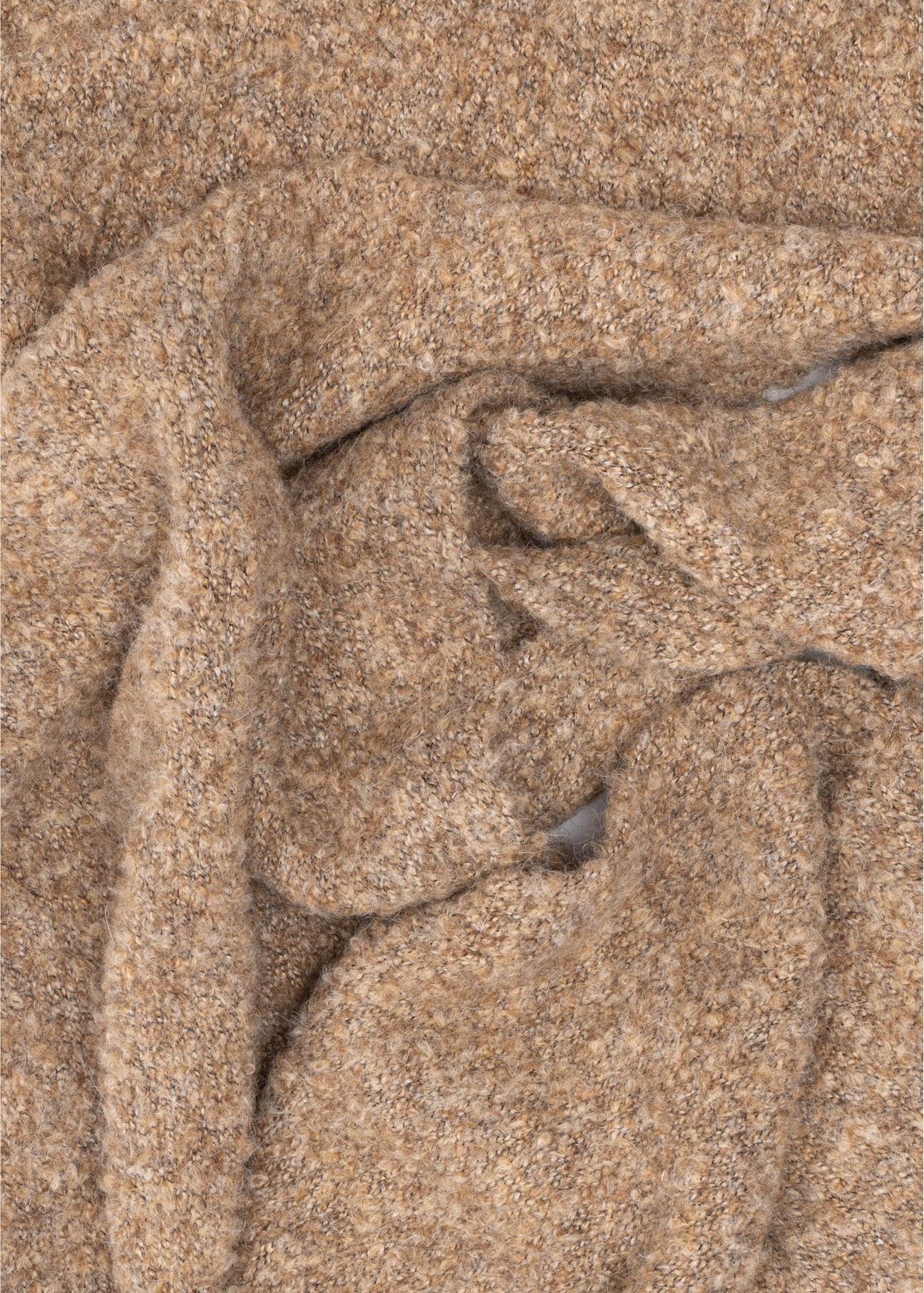 Light brown women's wool scarf SZADT-0224-1G(Z26), close-up of the material on a white background.