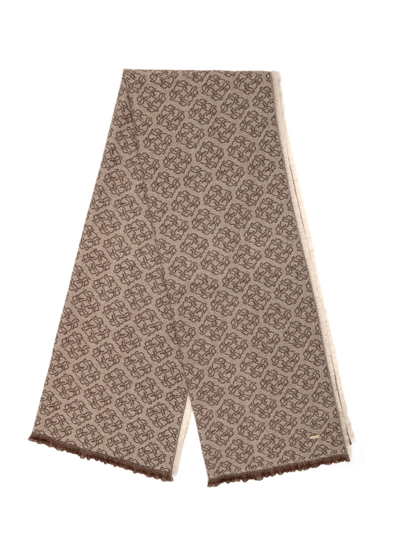 Large brown women's scarf with monogram SZADT-0130A-82(Z25), product view on a white background.-02