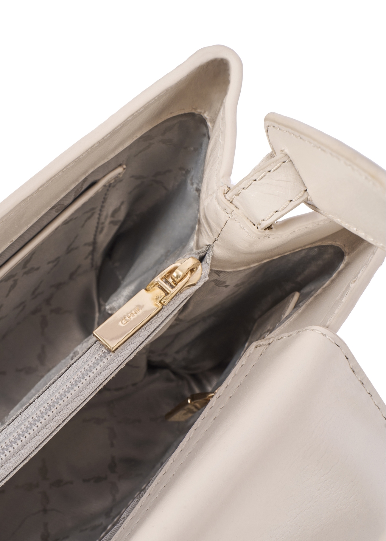 Cream leather trunk bag TORES-1270-0B(W26), product view inside on white background.