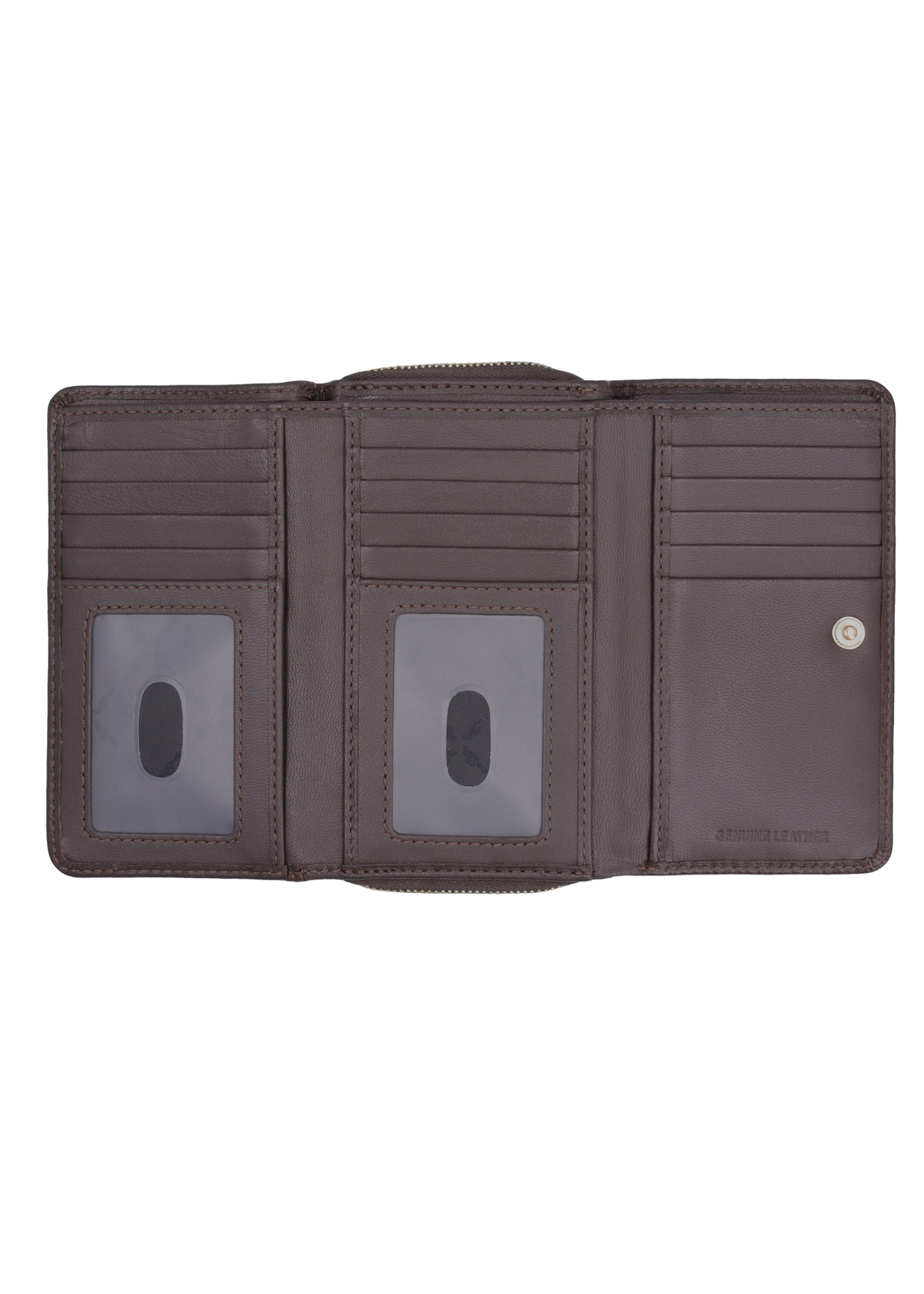 Large dark brown leather women's wallet PORES-0801R-1I(Z26), product view inside on white background.