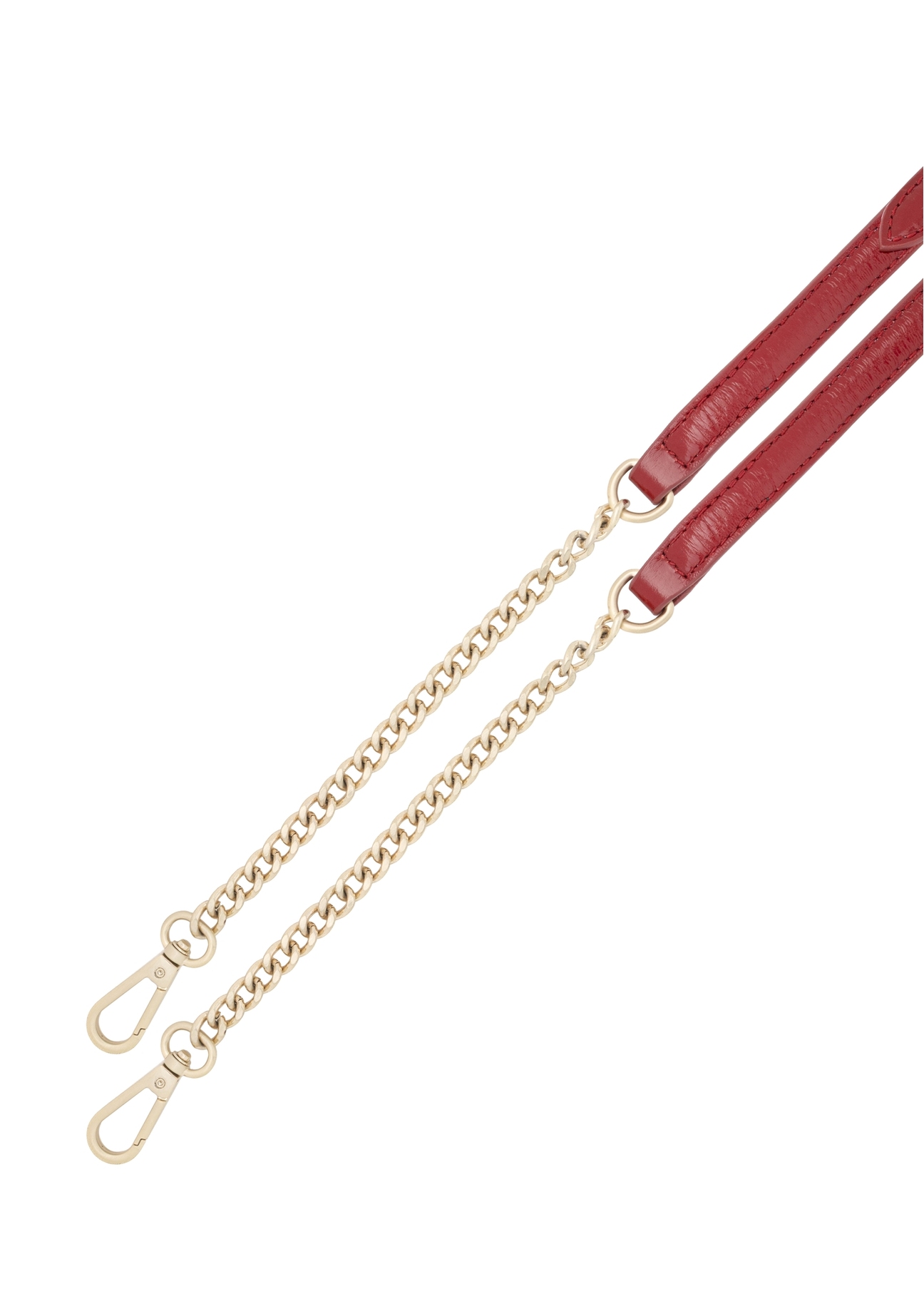 Red leather hobo bag TORES-1216-4B(W26), close-up of the product strap, view on a white background.