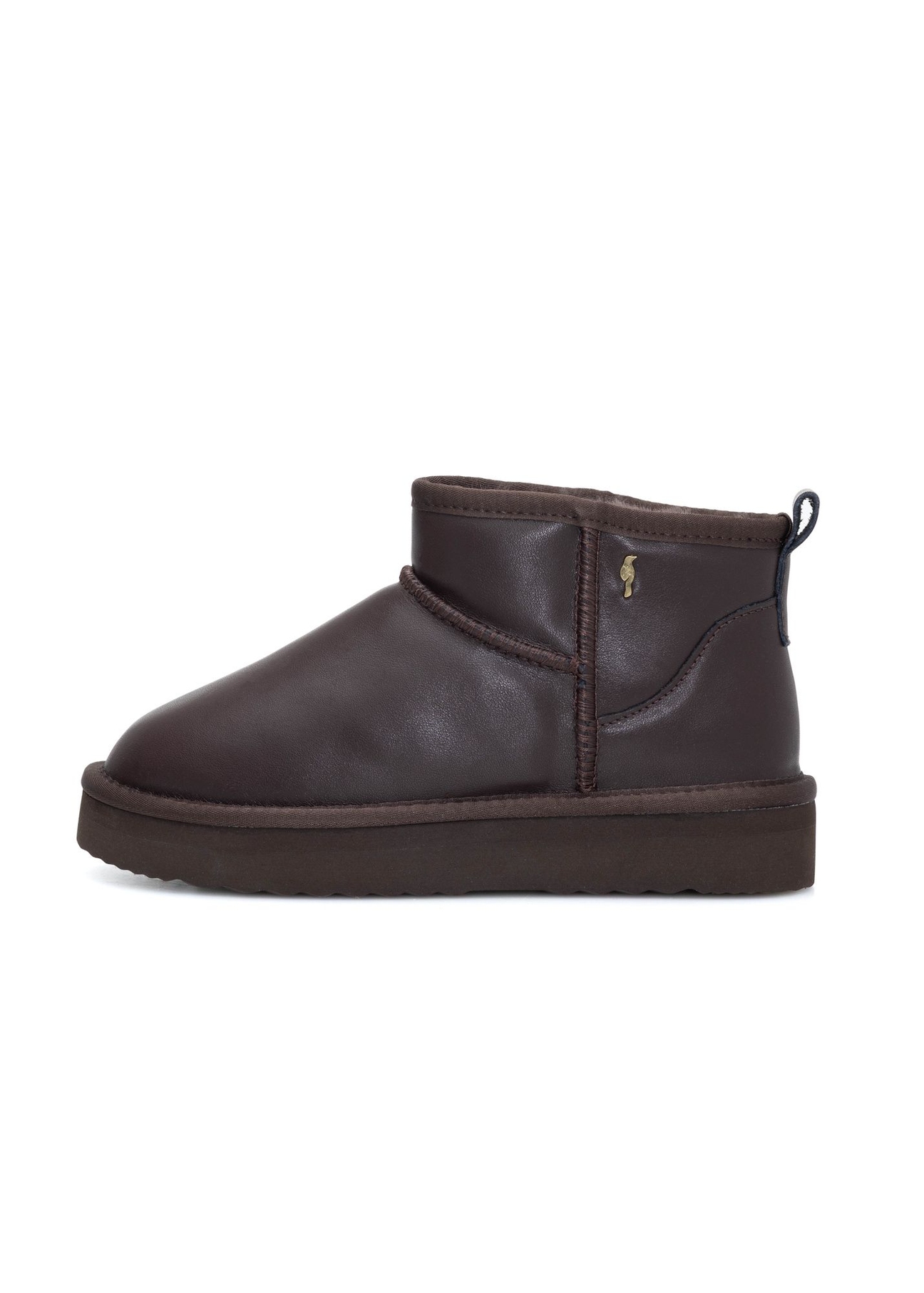 Dark brown leather women's snow boots BUTYD-1219-1I(Z26), side view of the product on a white background.