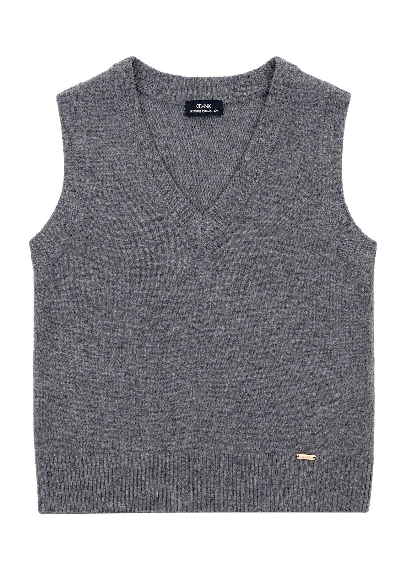 Women's wool vest in gray color SWEDT-0253-91(Z25), product view from the front on a white background.