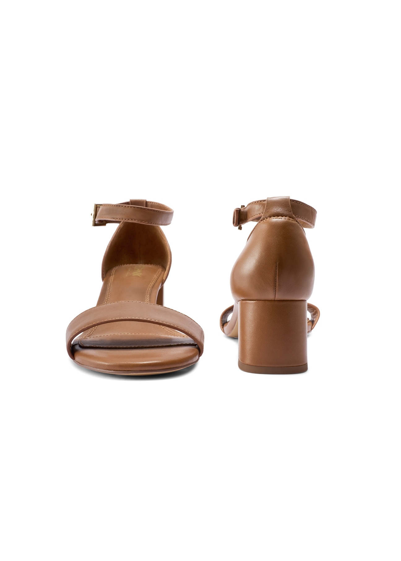 Women's camel leather sandals BUTYD-1179-1D(W26), front and back product view on white background.
