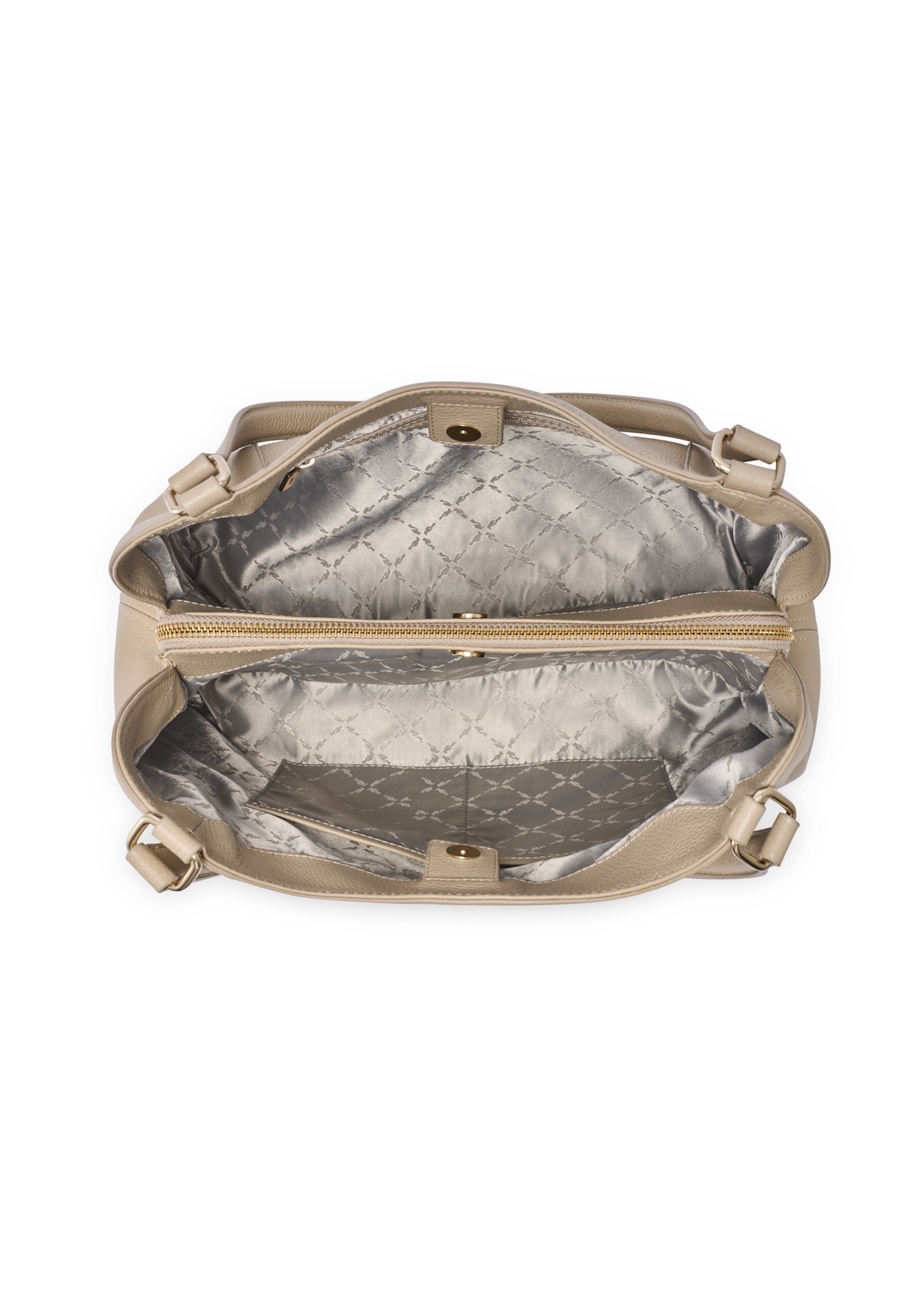 Beige leather women's shopper bag TORES-1264-1B(W26), product view inside on white background.