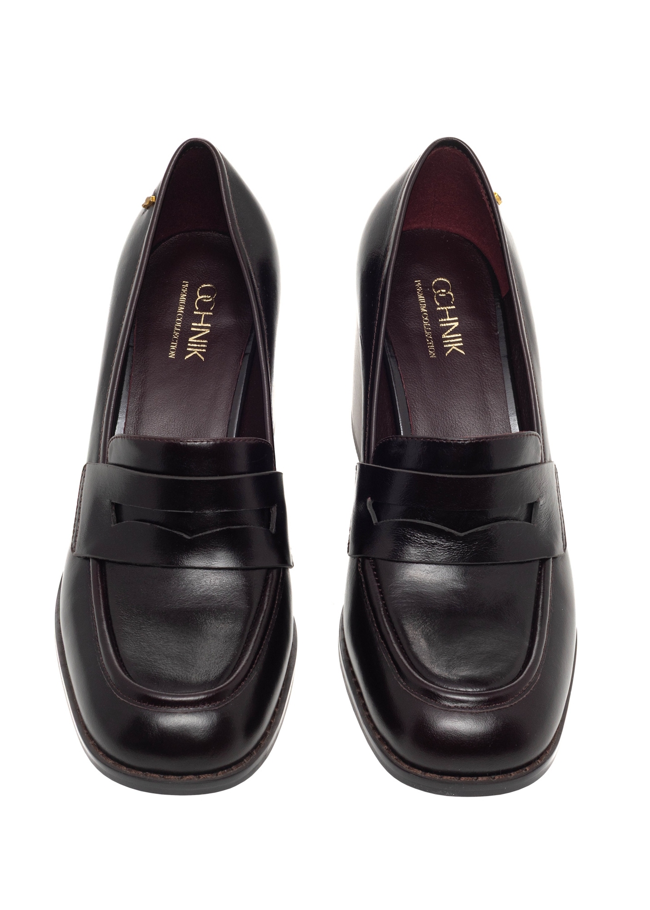 Burgundy women's leather pumps BUTYD-1351-4E(Z26), front product view on white background.