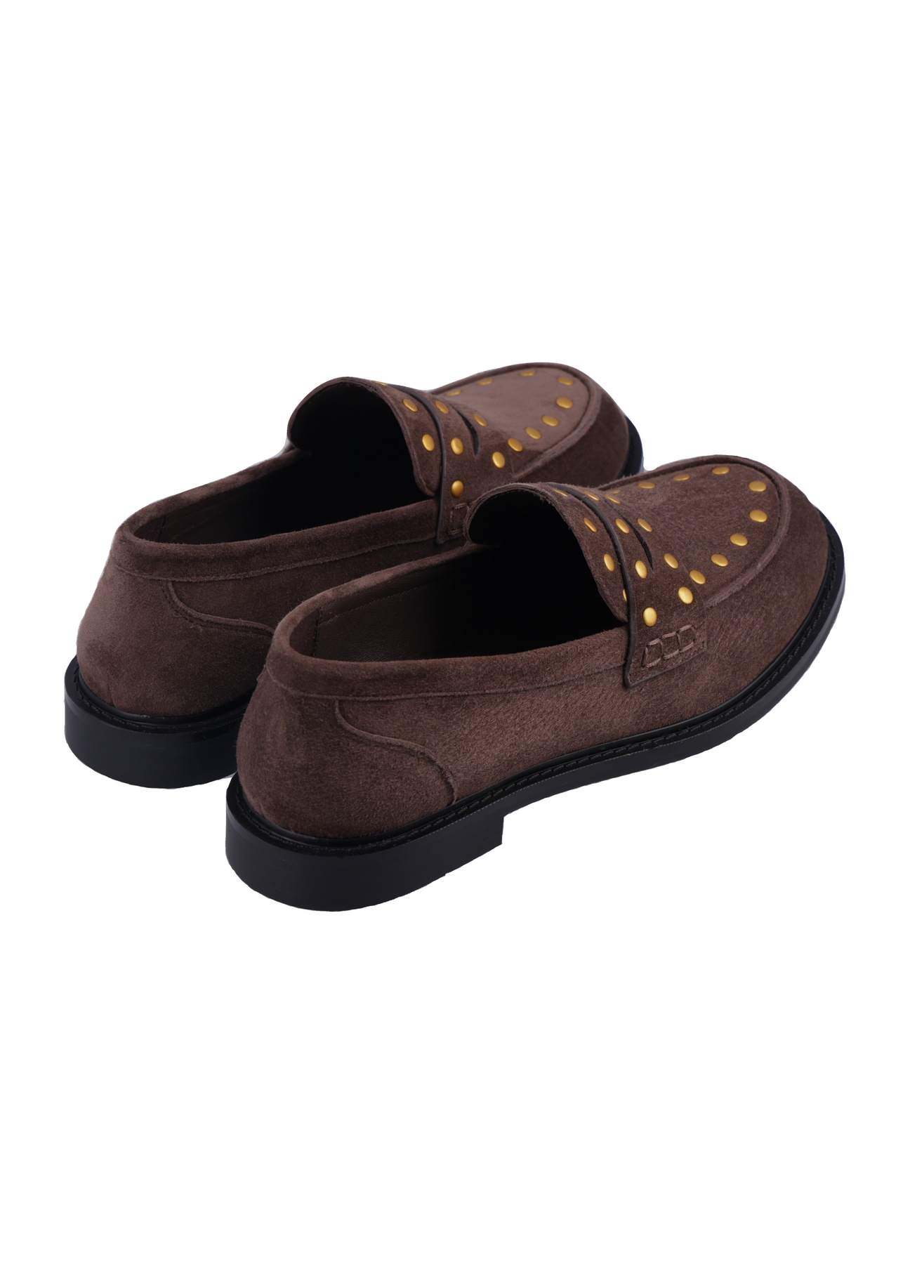 Dark brown suede women's moccasins BUTYD-1329-1I(Z26), back view of the product on a white background.