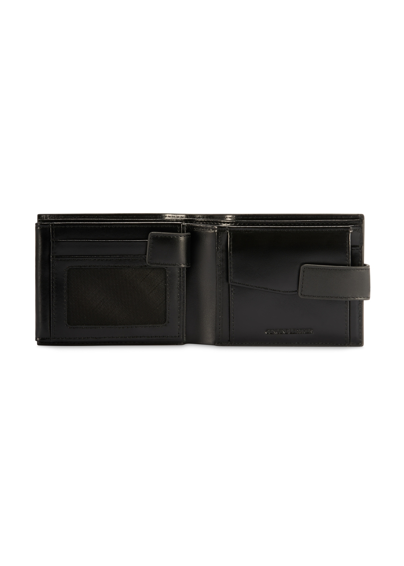 Men's leather black wallet PORMS-0657-99(Z25), product view from the inside on a white background.