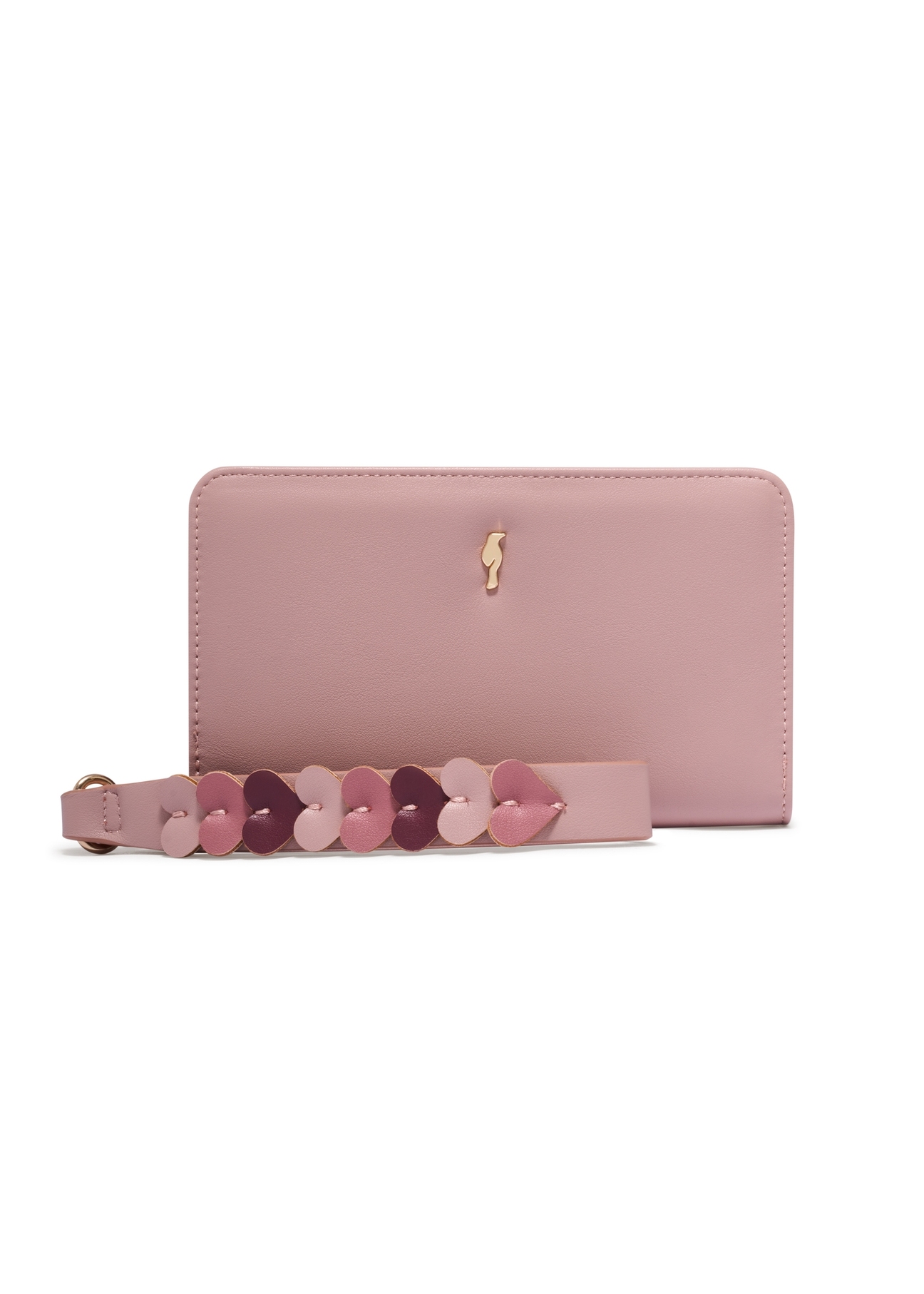 Pink women's wallet with a handle, model POREC-0436-5A(Z26), front view on a white background.