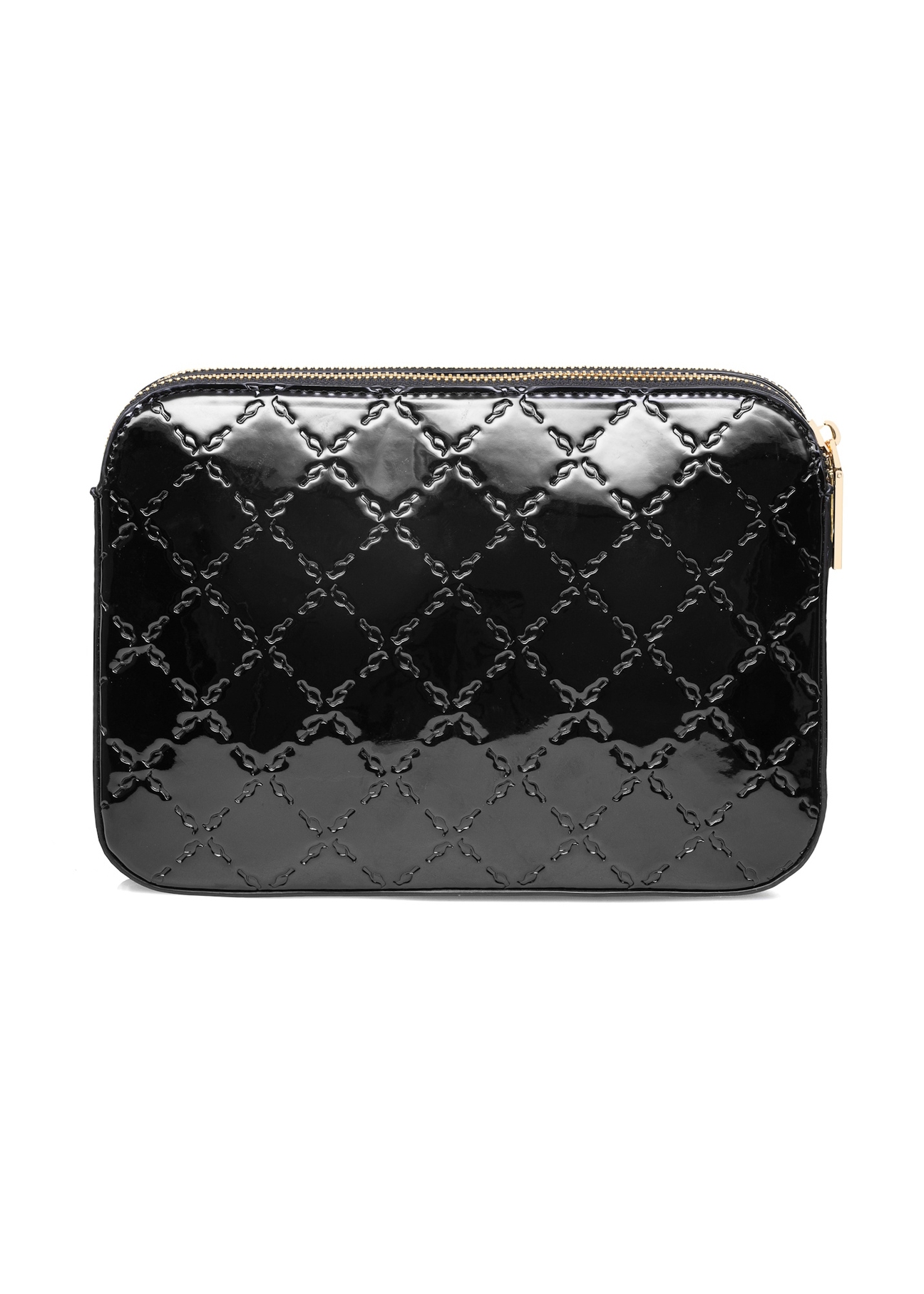 Black patent leather women's messenger bag TOREC-0205F-97(Z25), product view from the back on a white background.