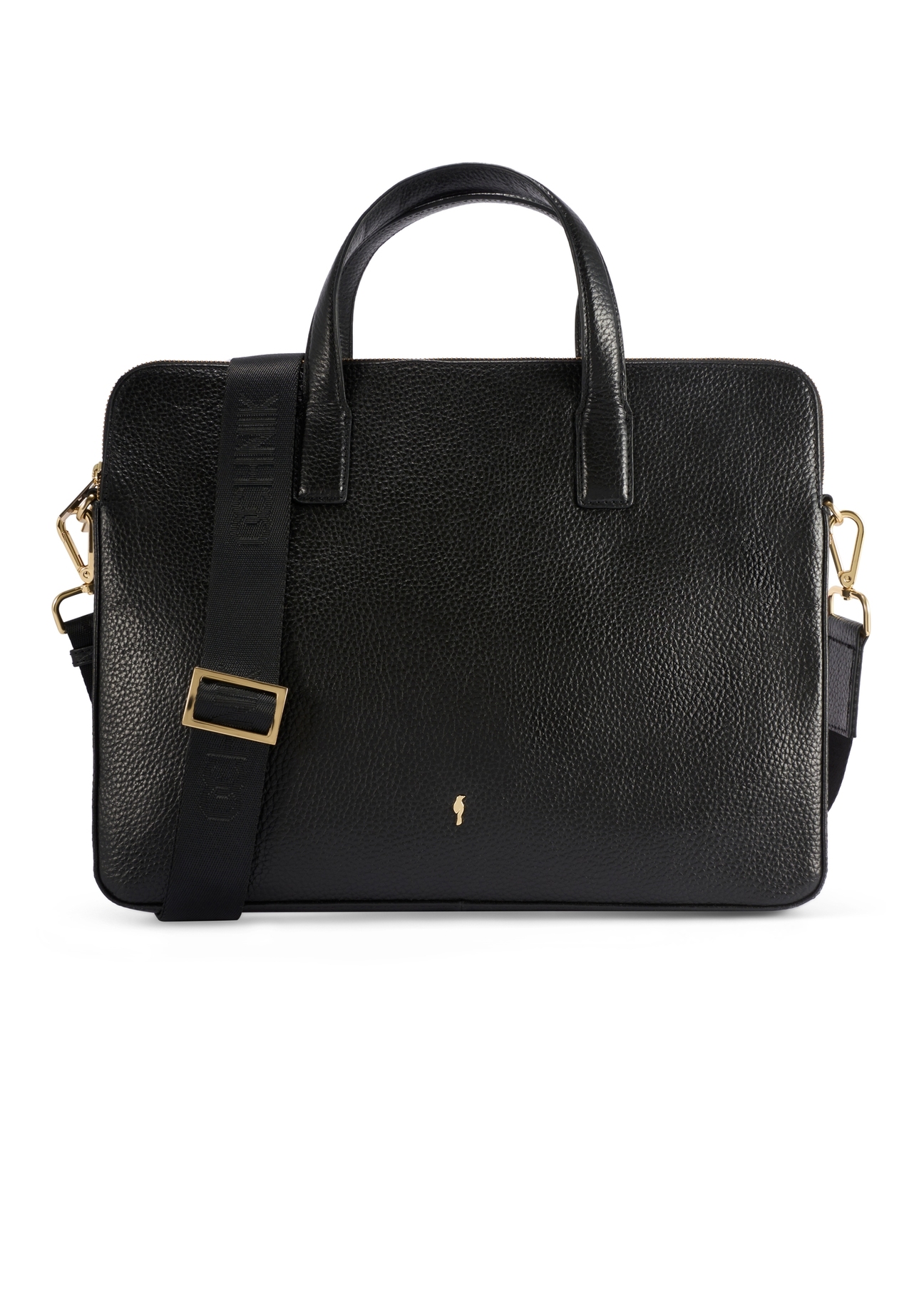 Black leather laptop bag TORES-1070A-99(W26), front product view on white background.