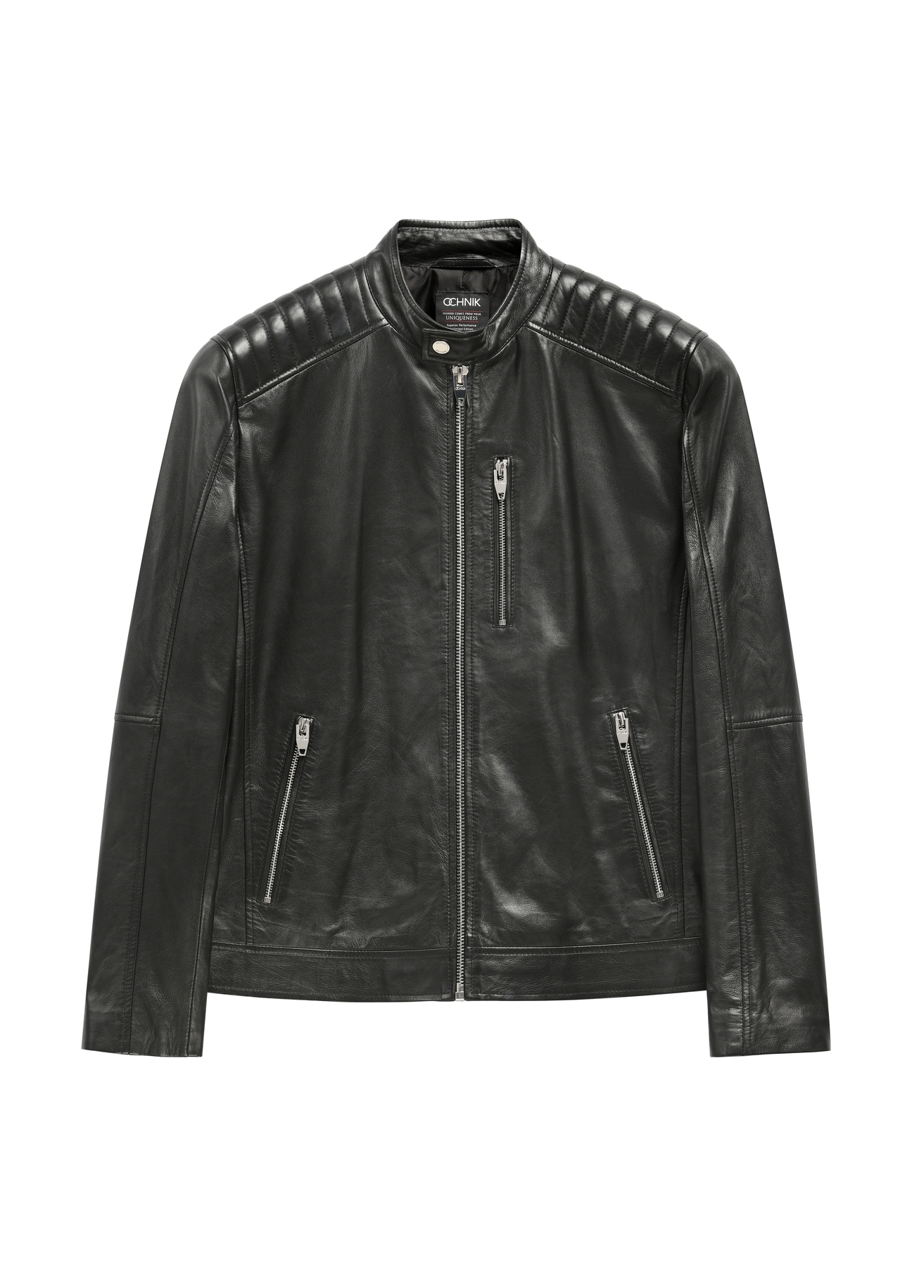 Men's leather jacket with stand-up collar KURMS-0191A-99(KS)