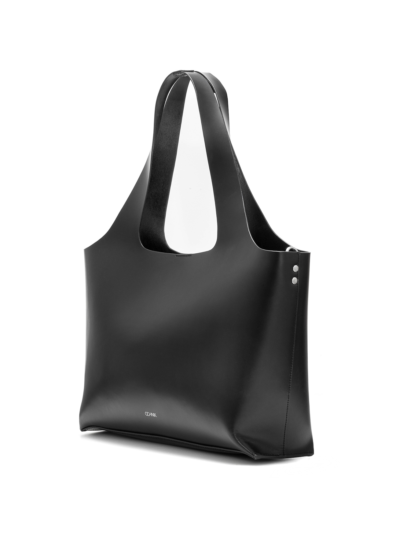 Black large leather shopper bag TORES-1140-99(Z25), diagonal product view on white background.