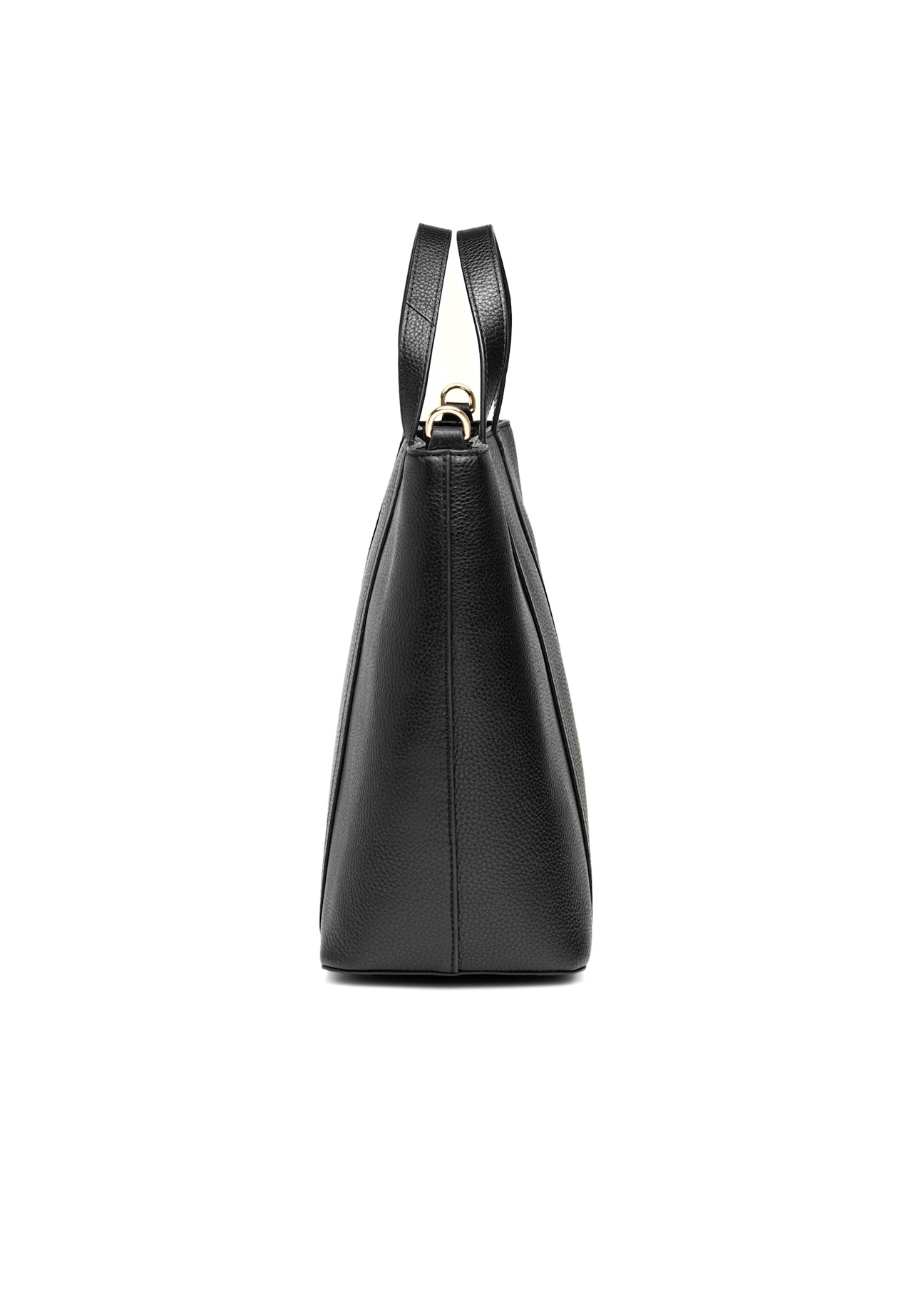 Black leather shopper bag TORES-1272-9I(W26), side product view on white background.