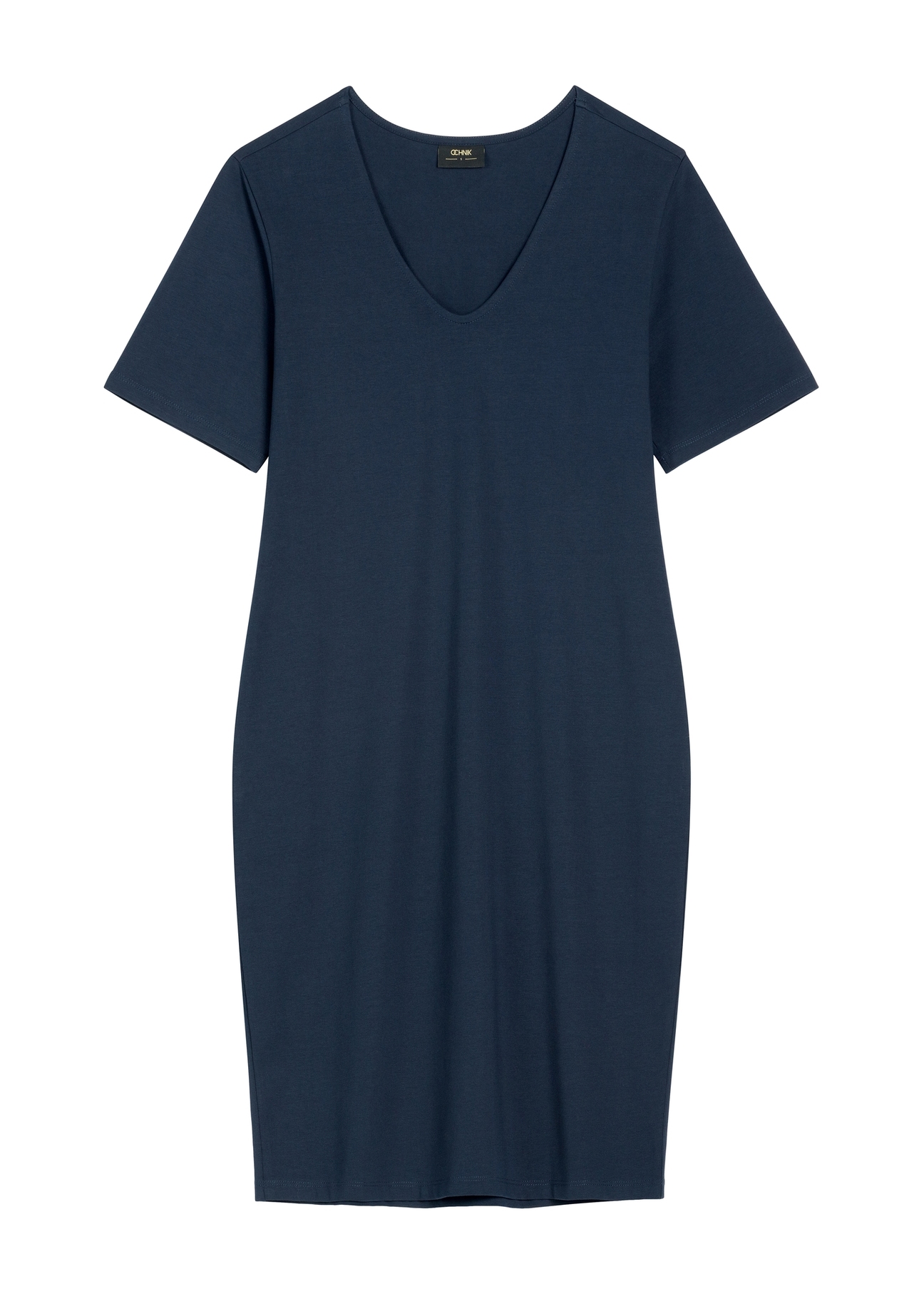 Navy blue cotton dress SUKDT-0185A-7E(W26), front product view on white background.
