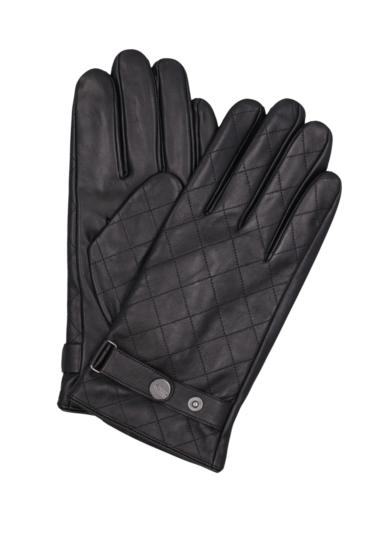 Men's black leather gloves with wool REKMS-0082-9P(Z26), front product view on white background.