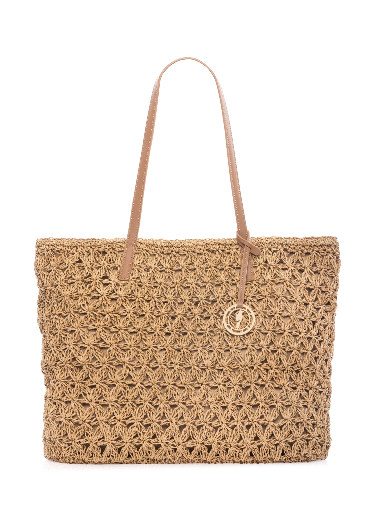 Straw shopper bag TOREC-1218-1E(W26) - front product view, on white background.