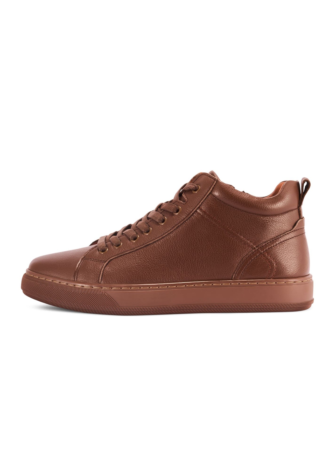 Brown men's leather sneakers BUTYM-0466-89(Z25) - side product view on white background.
