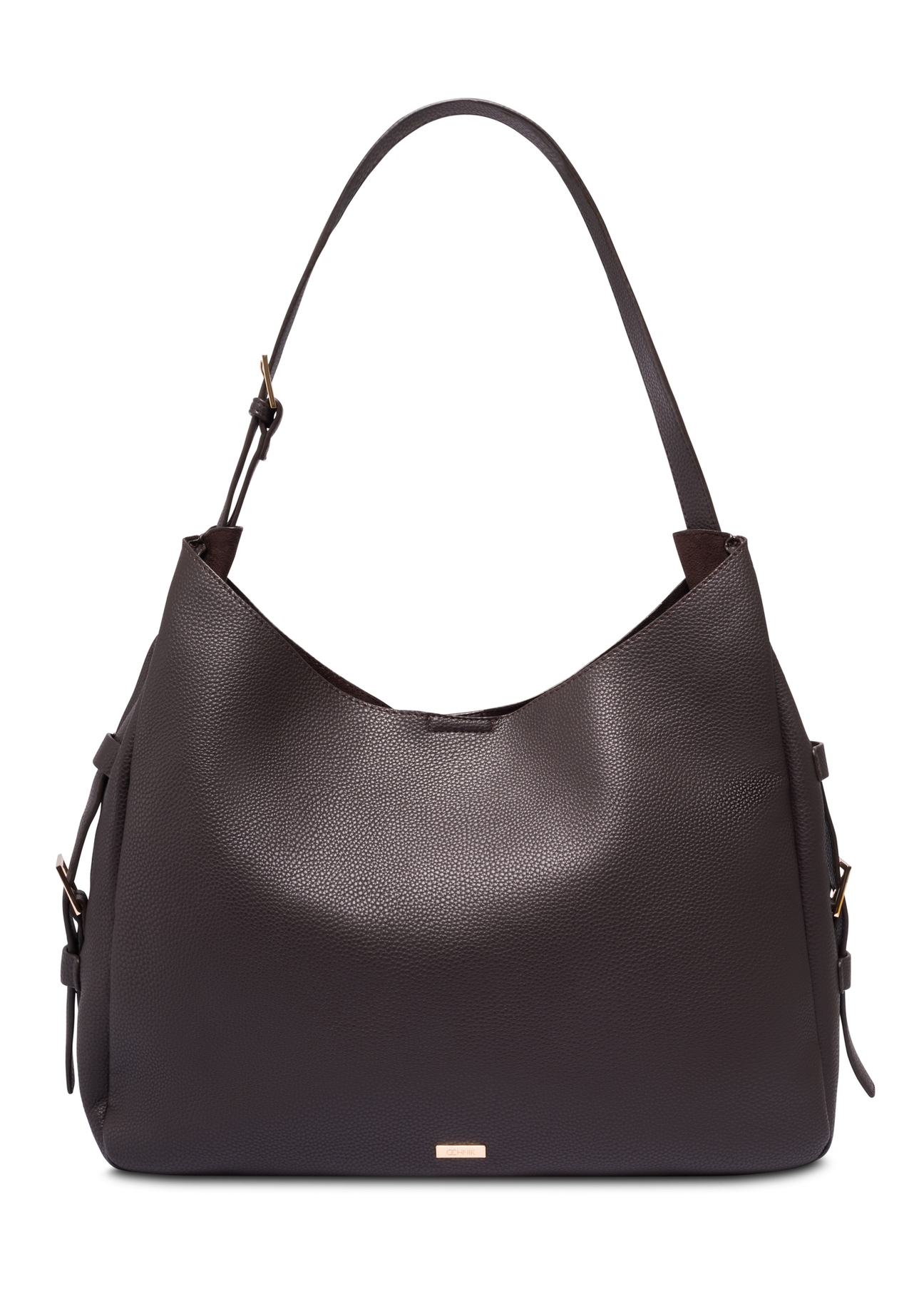 Brown shoulder shopper bag TOREC-1366-1I(Z26), front product view on white background.