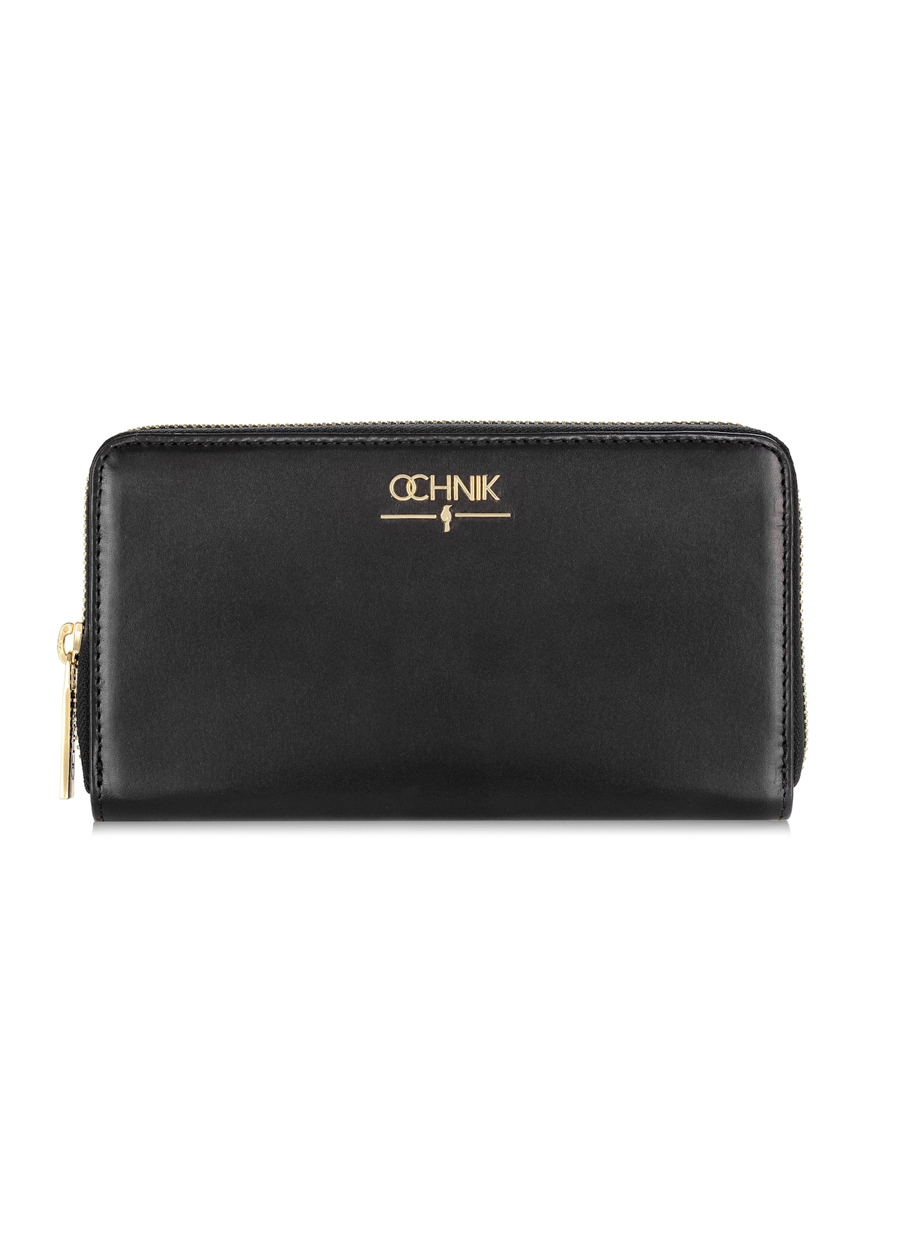 Black leather wallet PORES-0907A-99(W24), front product view on white background.