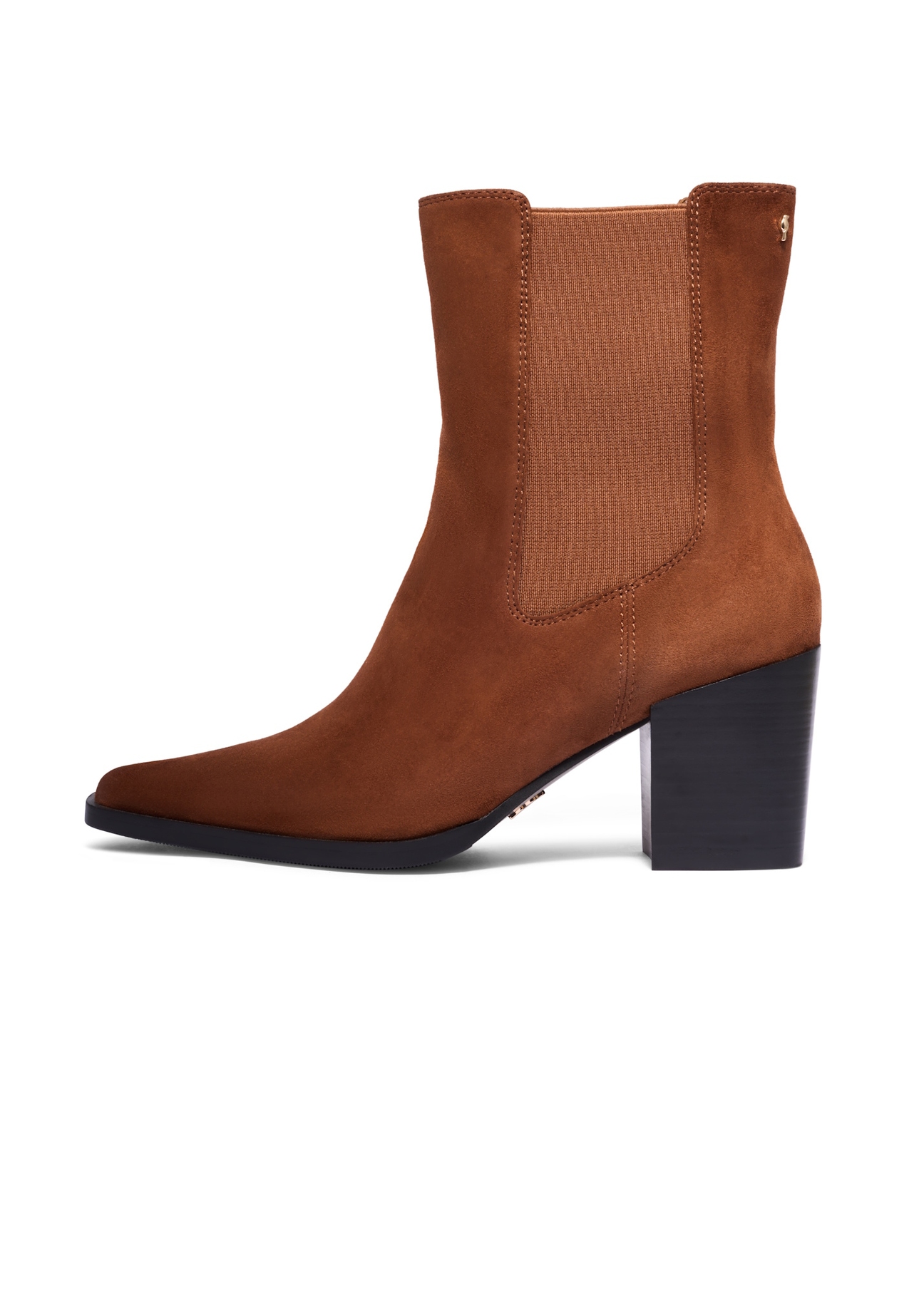 Light brown suede Chelsea boots with a block heel BUTYD-1352-1G(Z26), side view of the product on a white background.