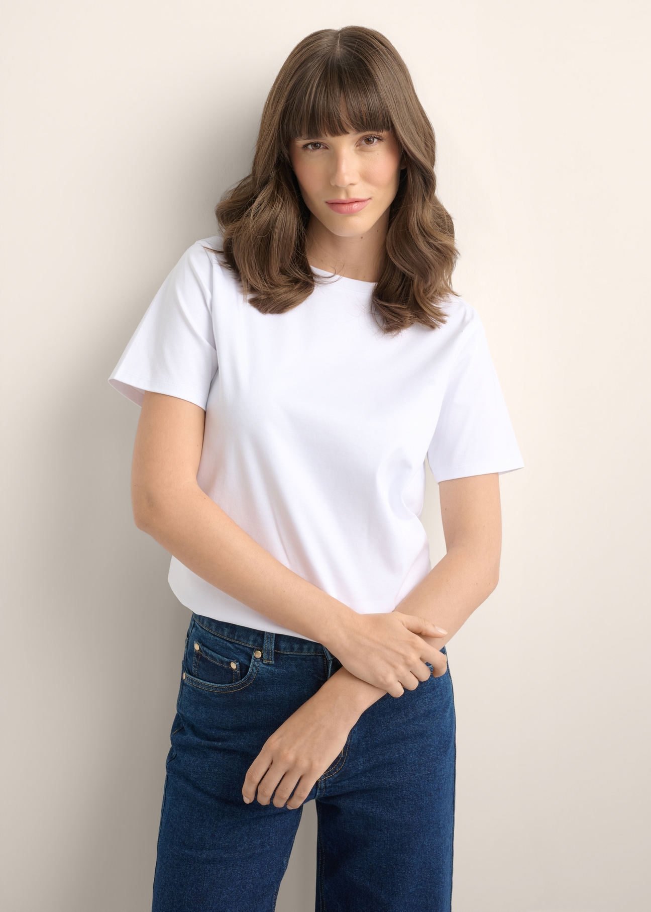 Women's white cotton T-shirt TSHDT-0165-0A(Z26)